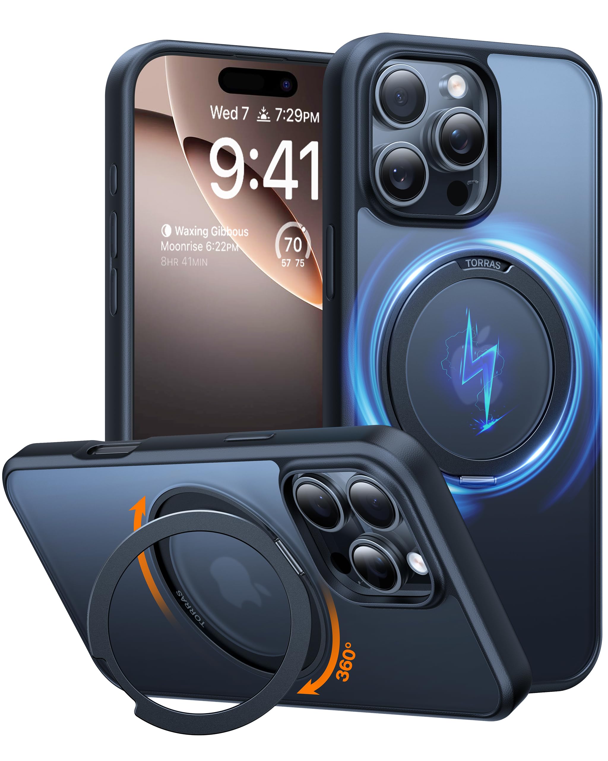TORRAS 360° Rotatable Magnetic Ring Stand Case for iPhone 16 Pro Max (6.9