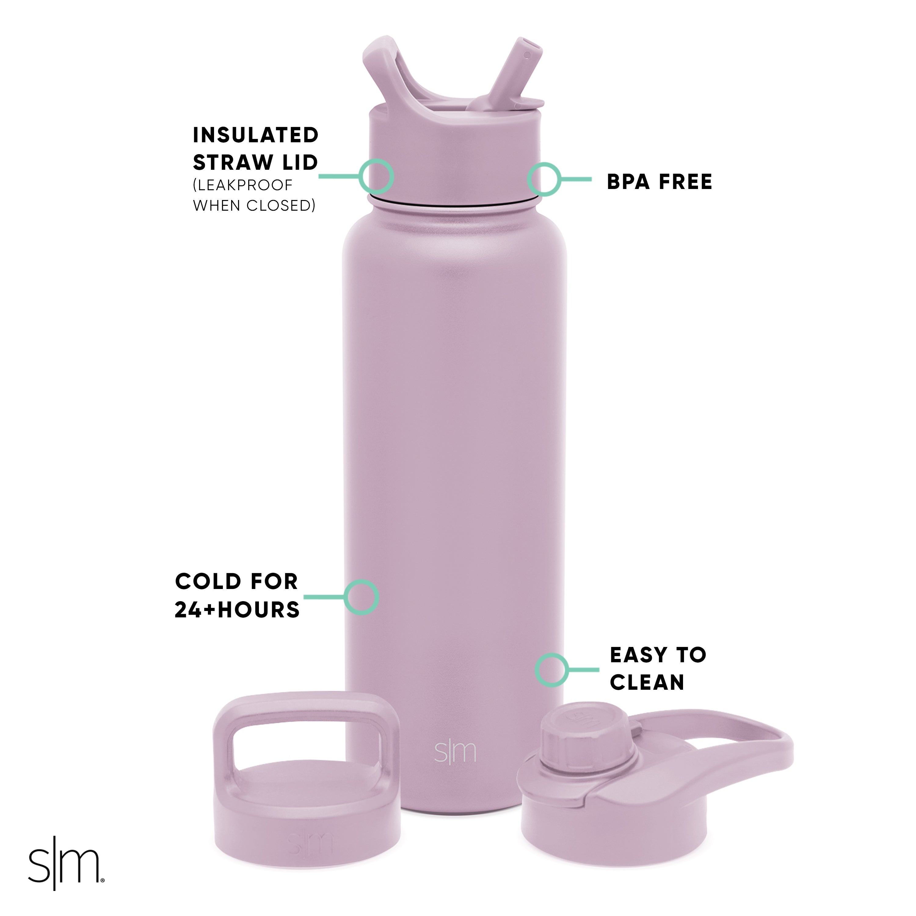 Summit Water Bottle with Straw Lid, Chug Lid & Handle Lid - Leakproof, BPA-Free Stainless Steel Insulated Bottle for Gym, Hiking & Everyday Hydration