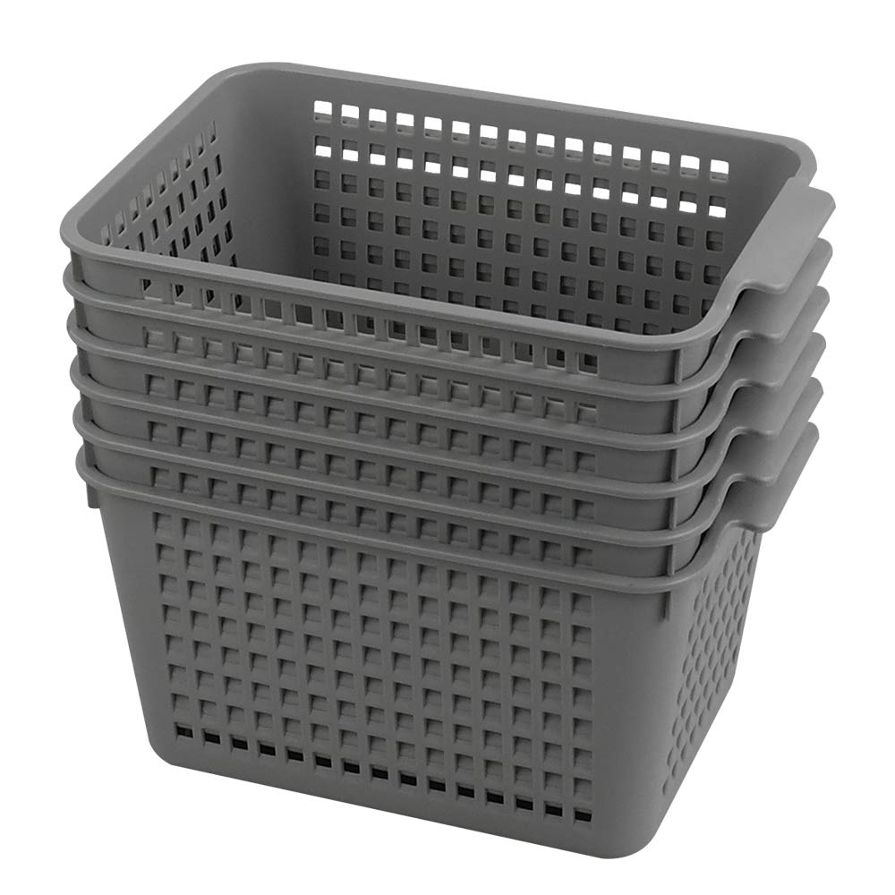6-Pack Gloreen Grey Plastic Storage Baskets for Home Organization