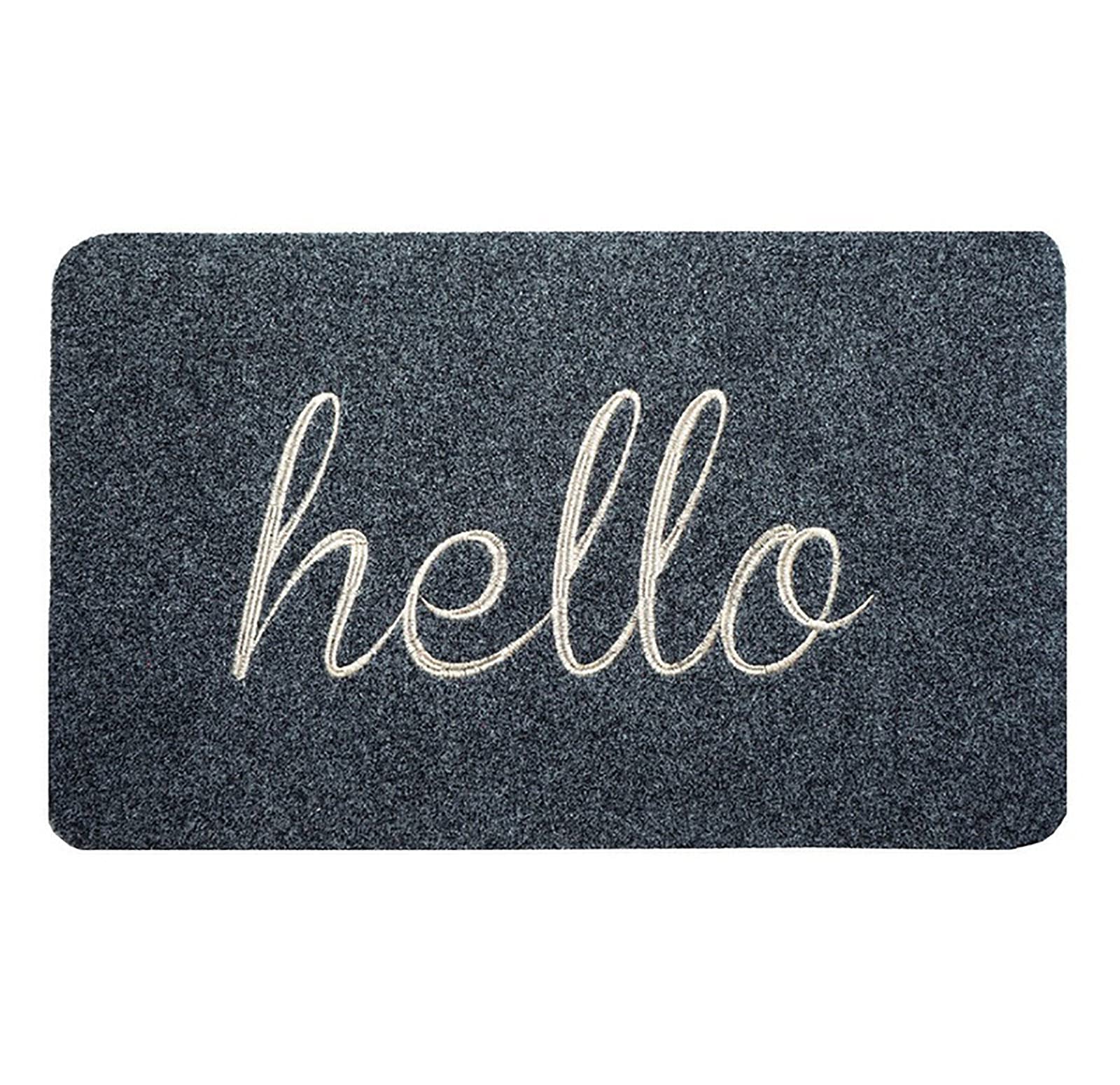 V.W One Pack Dark Dust-Proof PVC Door Mat - Waterproof Low Profile Hallo Welcome Mat for Bedroom, Bathroom, House Entrance - Indoor/Outdoor Use for Front Door, Garage, Patio - Perfect for High Traffic Areas & Muddy Shoes