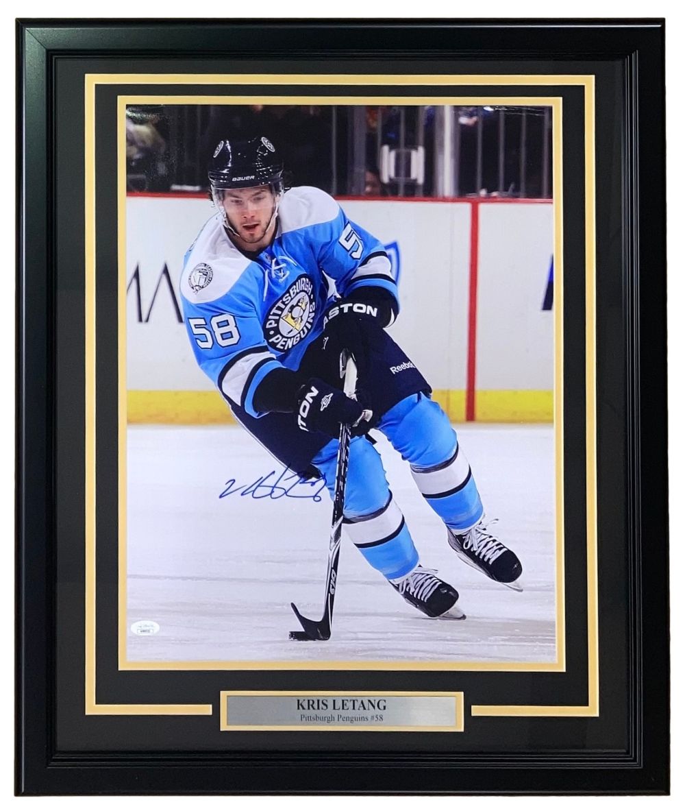 Kris Letang Autographed Framed 16x20 Pittsburgh Penguins Photo with JSA COA - Perfect for Hockey Fans, Sports Memorabilia Collectors & Man Cave Decor