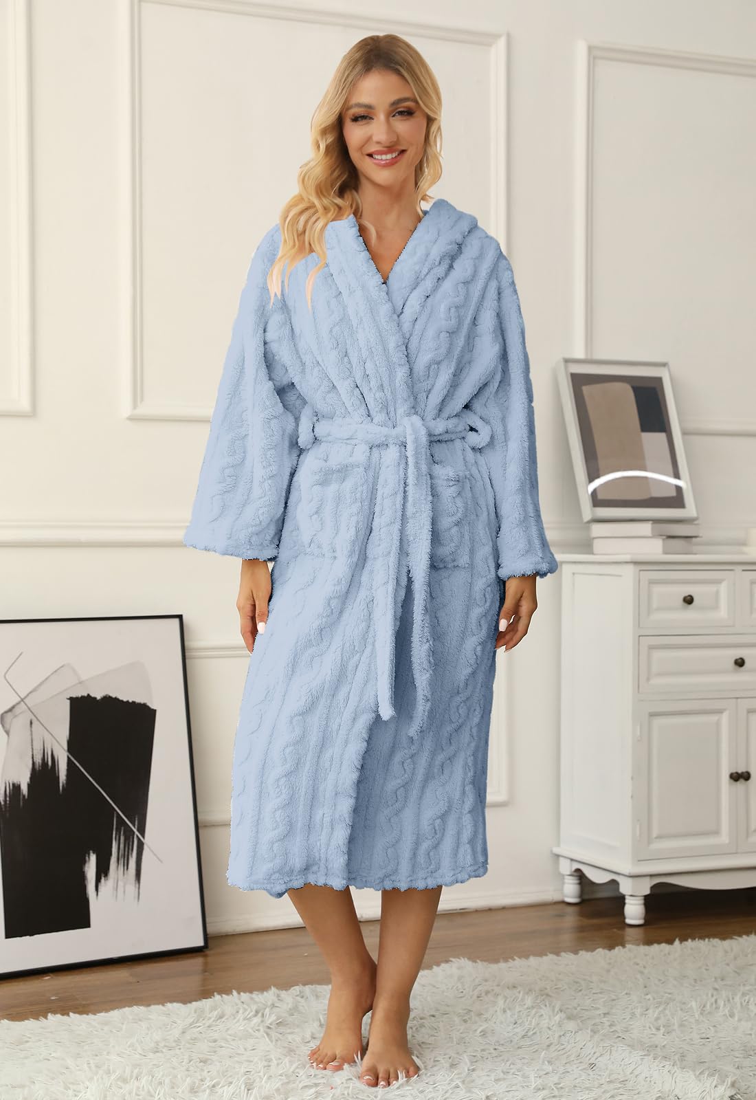 **Umeyda Girls & Women's Hooded Fleece Robe - Soft Warm Fuzzy Bathrobe for Kids & Adults - Perfect for Spa, Lounge, and Gift Giving**