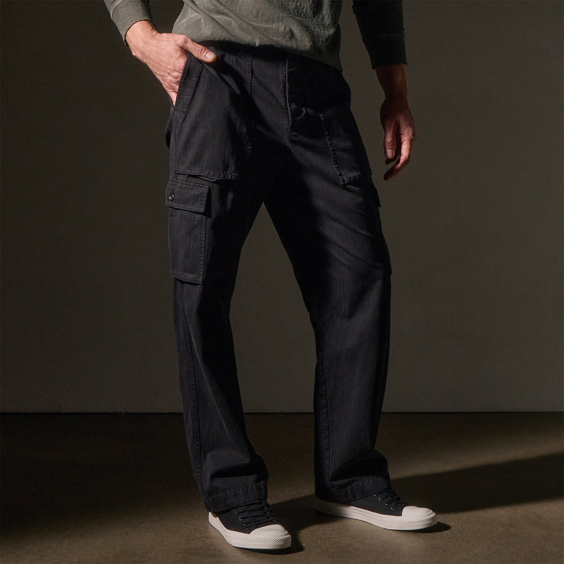 Men's Herringbone Twill Utility Work Pants - Durable & Comfortable Black Tactical Pants for Outdoor, Hiking, and Workwear
