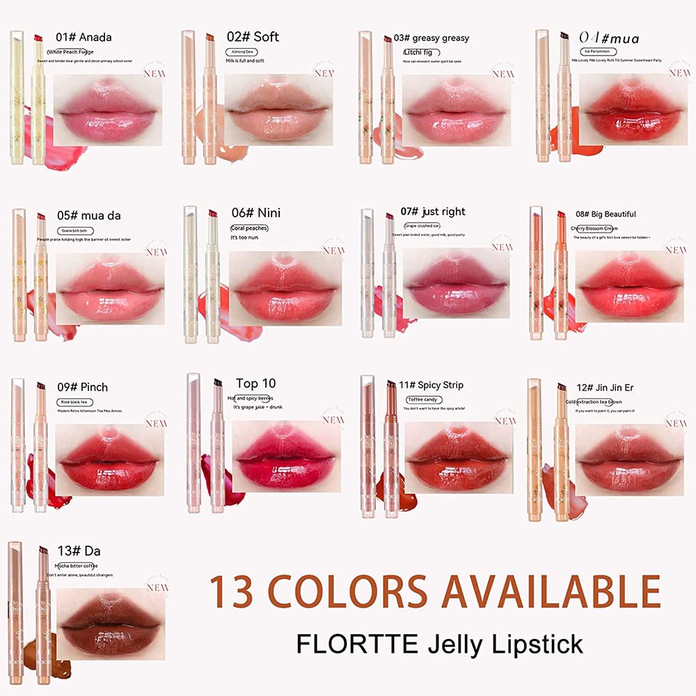 Flortte Jelly Lipstick - Long Lasting Hydrating Lipstick with Flower Heart Design (#10) - Perfect for Daily Wear, Date Night & Special Occasions