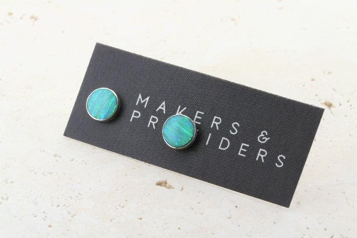 Opal Stud Earrings - Green Lime Circle Gemstone Jewelry for Women - Perfect for Casual Wear, Parties & Gifts