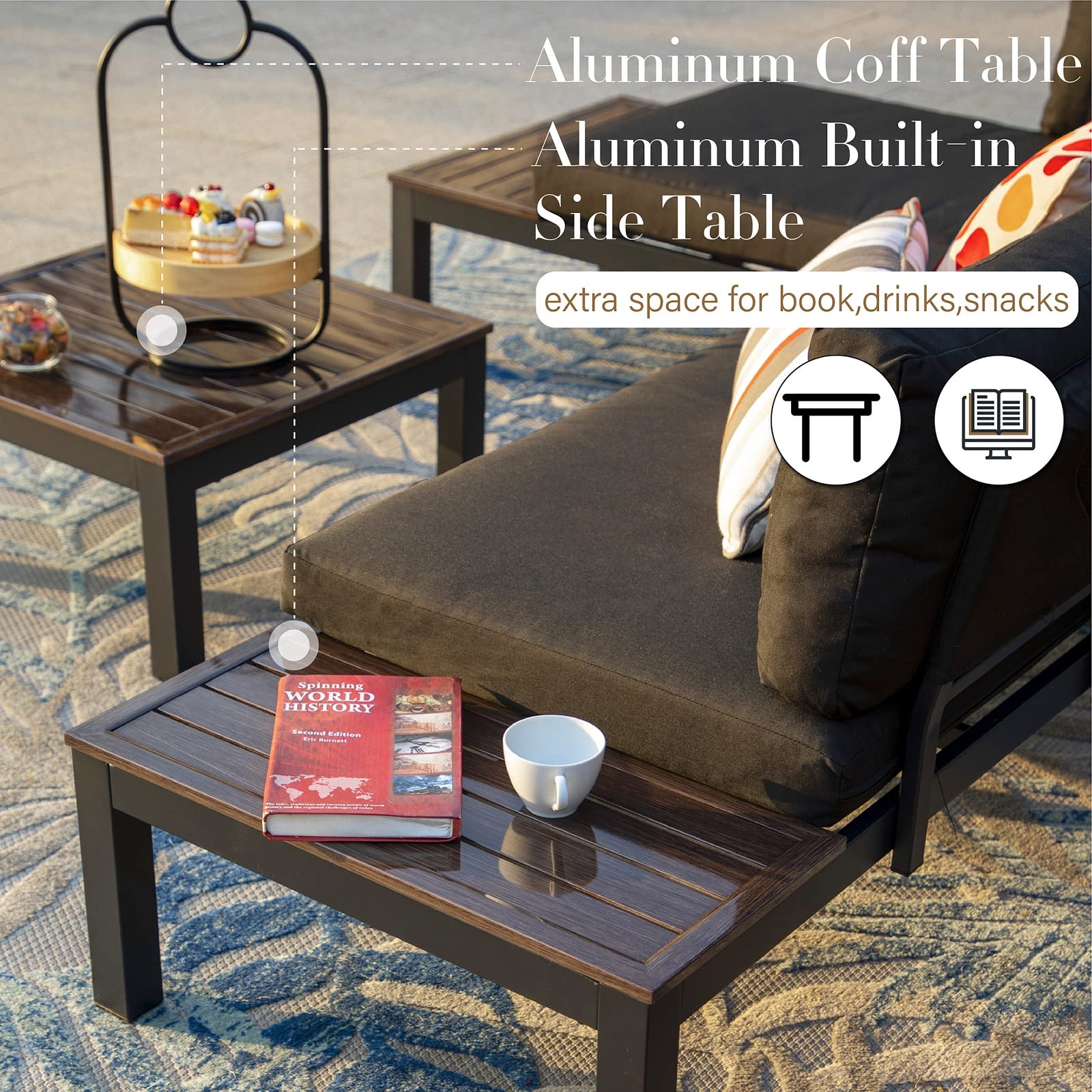 Sophia & William 7-Piece Aluminum Outdoor Sectional Sofa Set - L-Shaped All-Weather Patio Furniture with Cushions, 2 Loveseats & Coffee Table - Perfect for Backyard, Poolside & Garden Relaxation (Black)