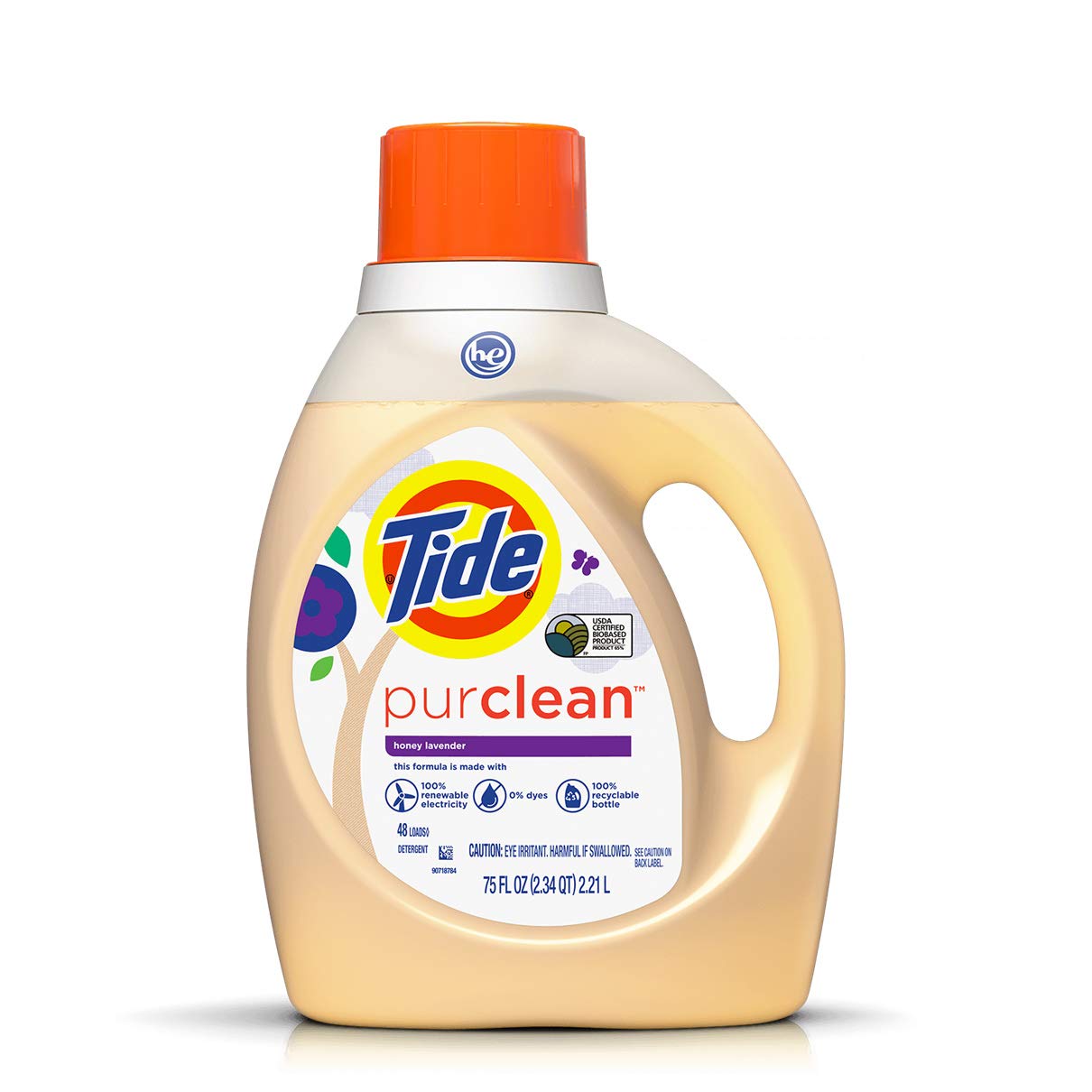 Tide Purclean Plant-Based Laundry Detergent - Honey Lavender Scent, 50oz (6-Pack) | Eco-Friendly & Hypoallergenic | Perfect for Sensitive Skin & Baby Clothes