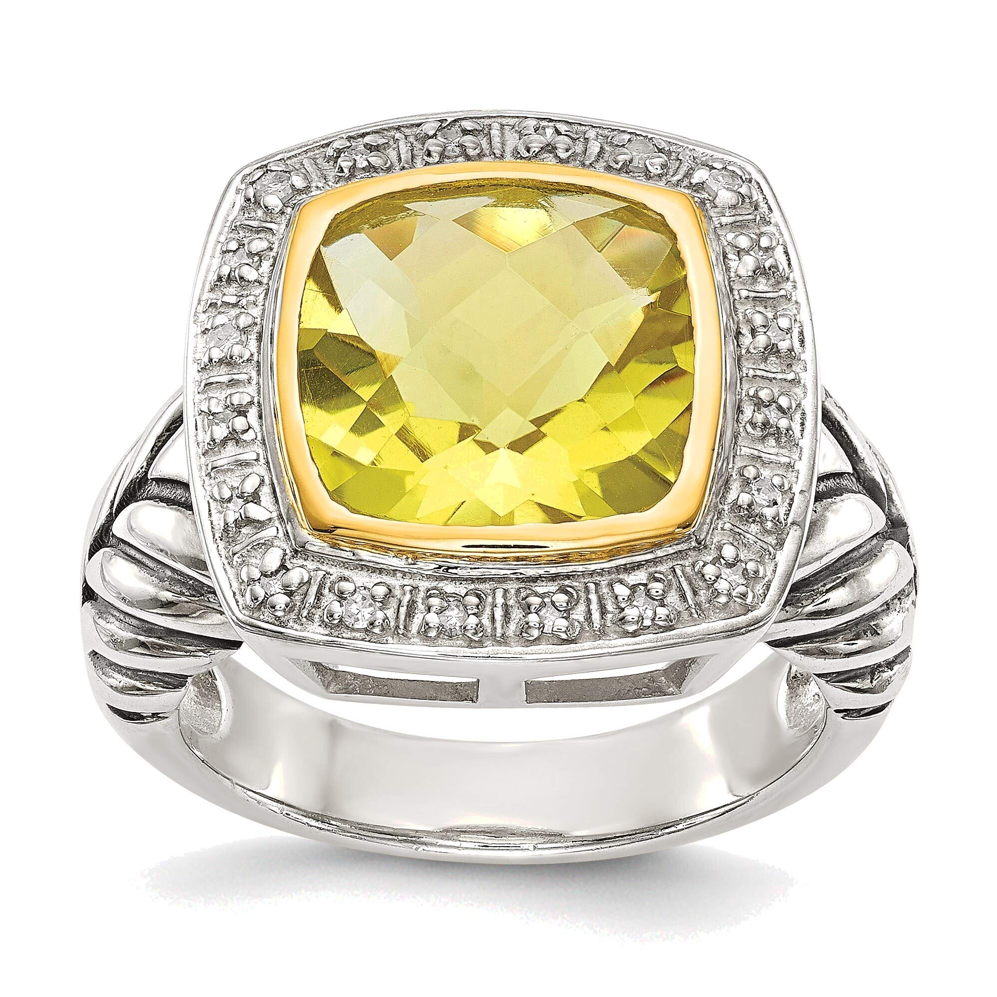 Bonyak 14K Lemon Quartz & Diamond Sterling Silver Ring Size 6 - Elegant Jewelry for Women, Perfect for Engagement, Wedding & Special Occasions