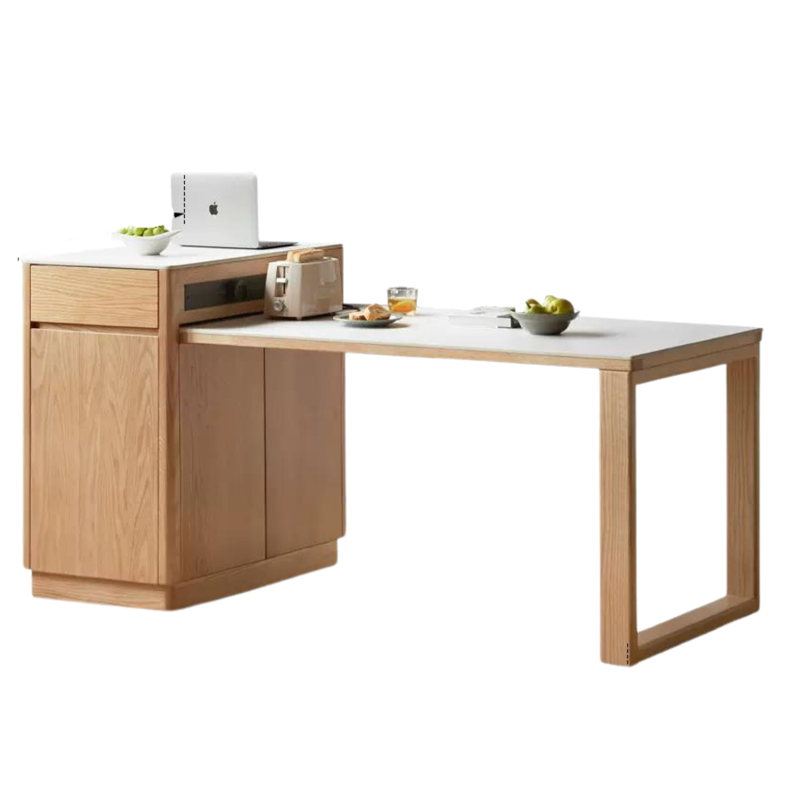 Solid Oak Wood Extendable Dining Table for Kitchen Island - Expandable Farmhouse Style Table for Dining Room, Breakfast Nook & Small Spaces