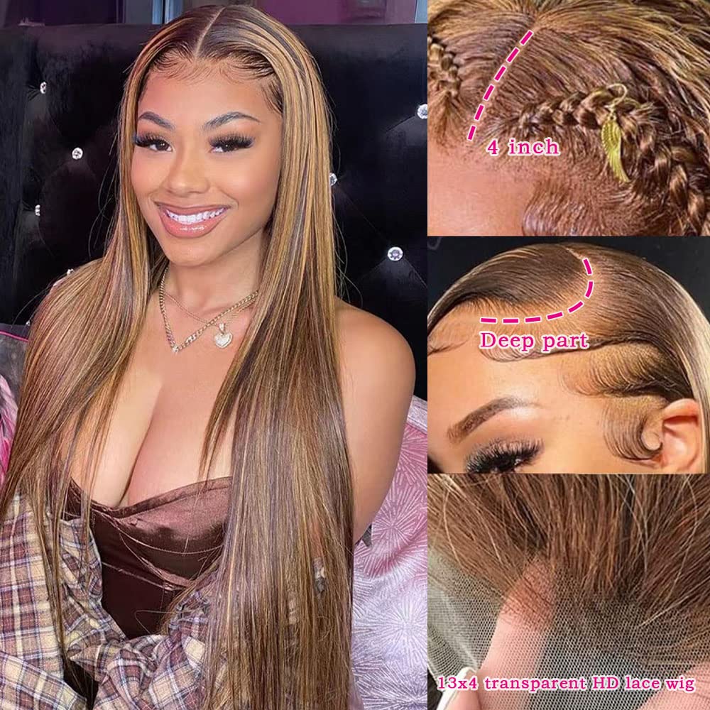13x4 HD Straight Lace Front Wig Human Hair - Ombre Highlight 180% Density Pre-Plucked with Baby Hair | Perfect for Daily Wear, Cosplay & Special Occasions