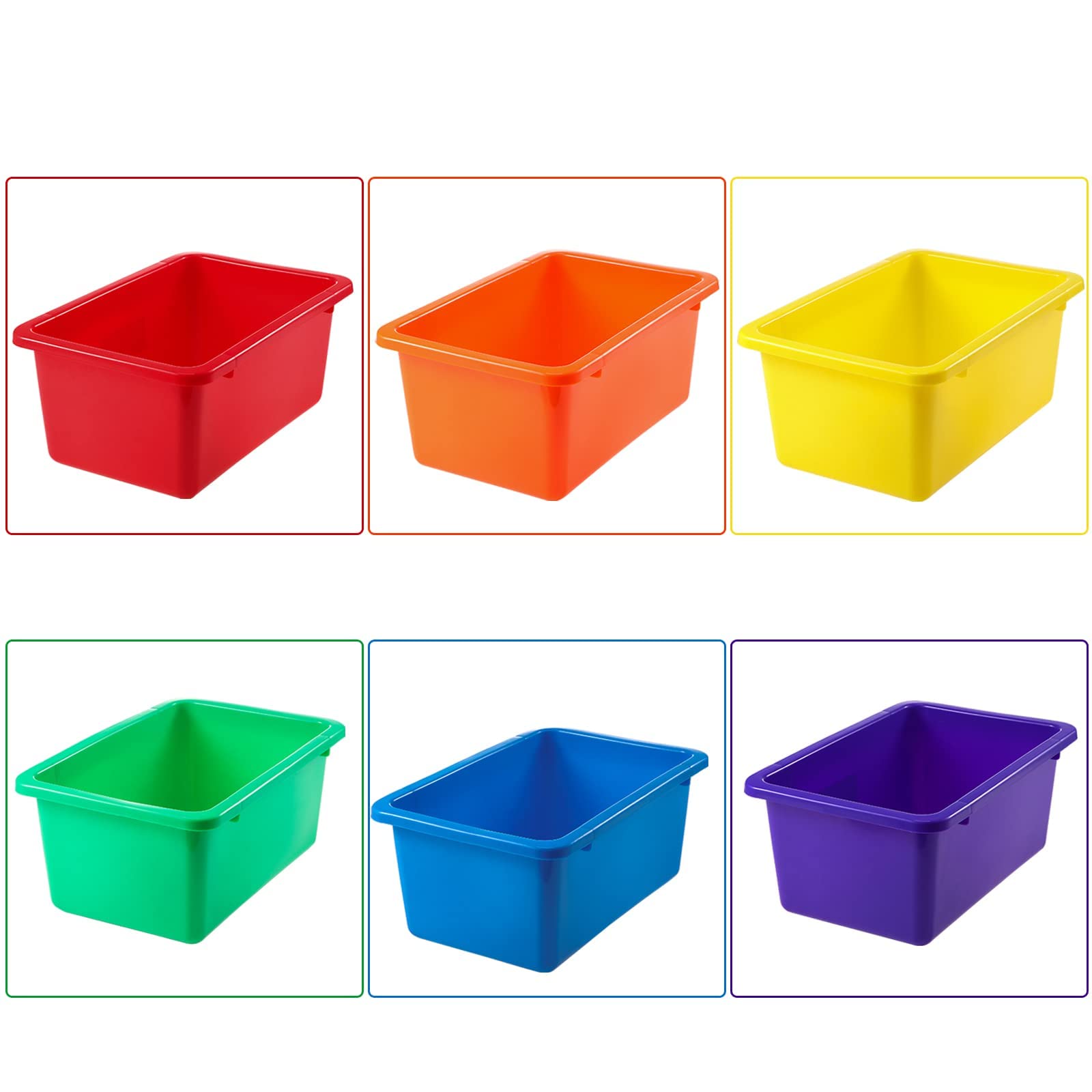 Outus 24-Piece Plastic Storage Bins Set - Stackable Classroom Organizers with 120 Labels for Books, Toys & Supplies - Perfect for School, Office, Home & Library Organization (6 Colors)