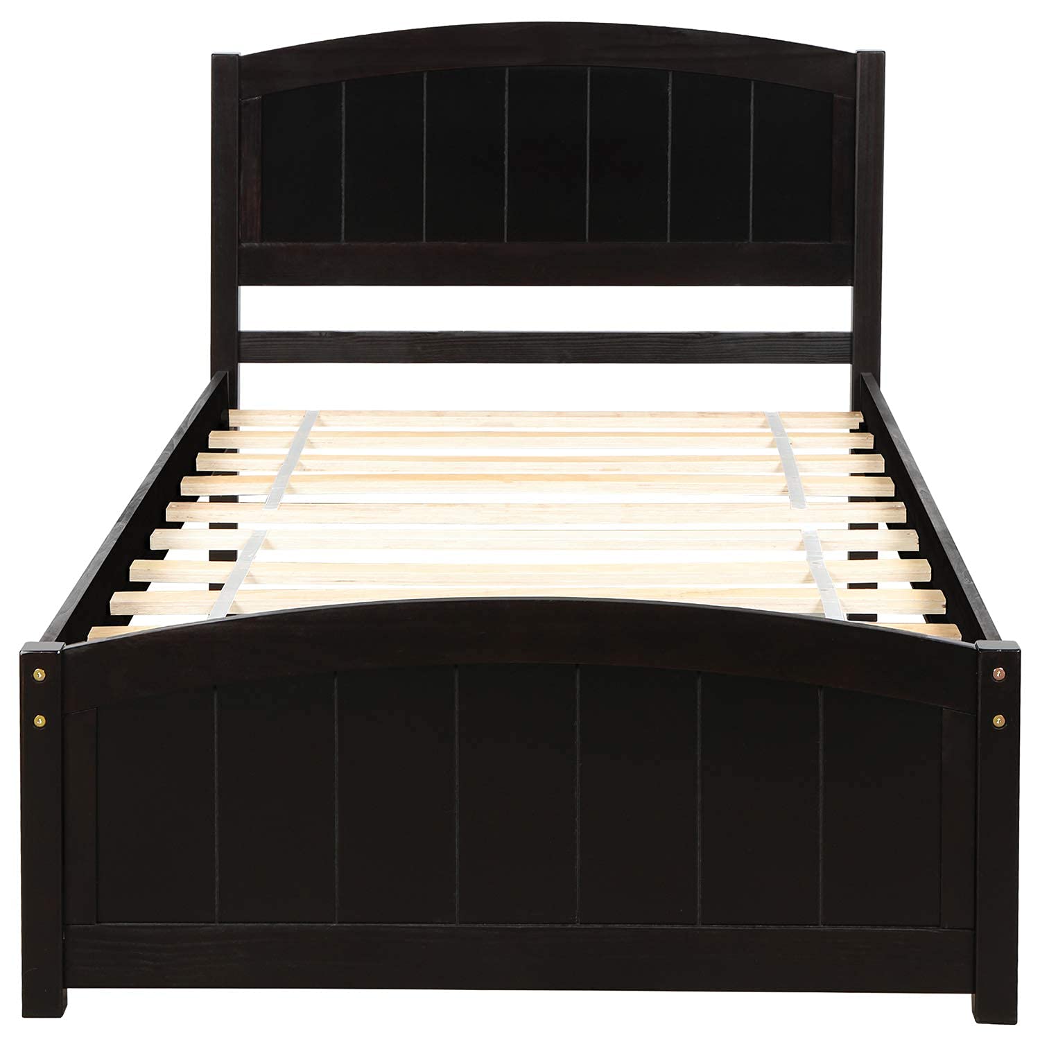 P PURLOVE Twin Size Wood Platform Bed Frame with Headboard & Footboard - Sturdy Slat Support, No Box Spring Needed - Perfect for Kids Rooms, Guest Bedrooms & Small Spaces