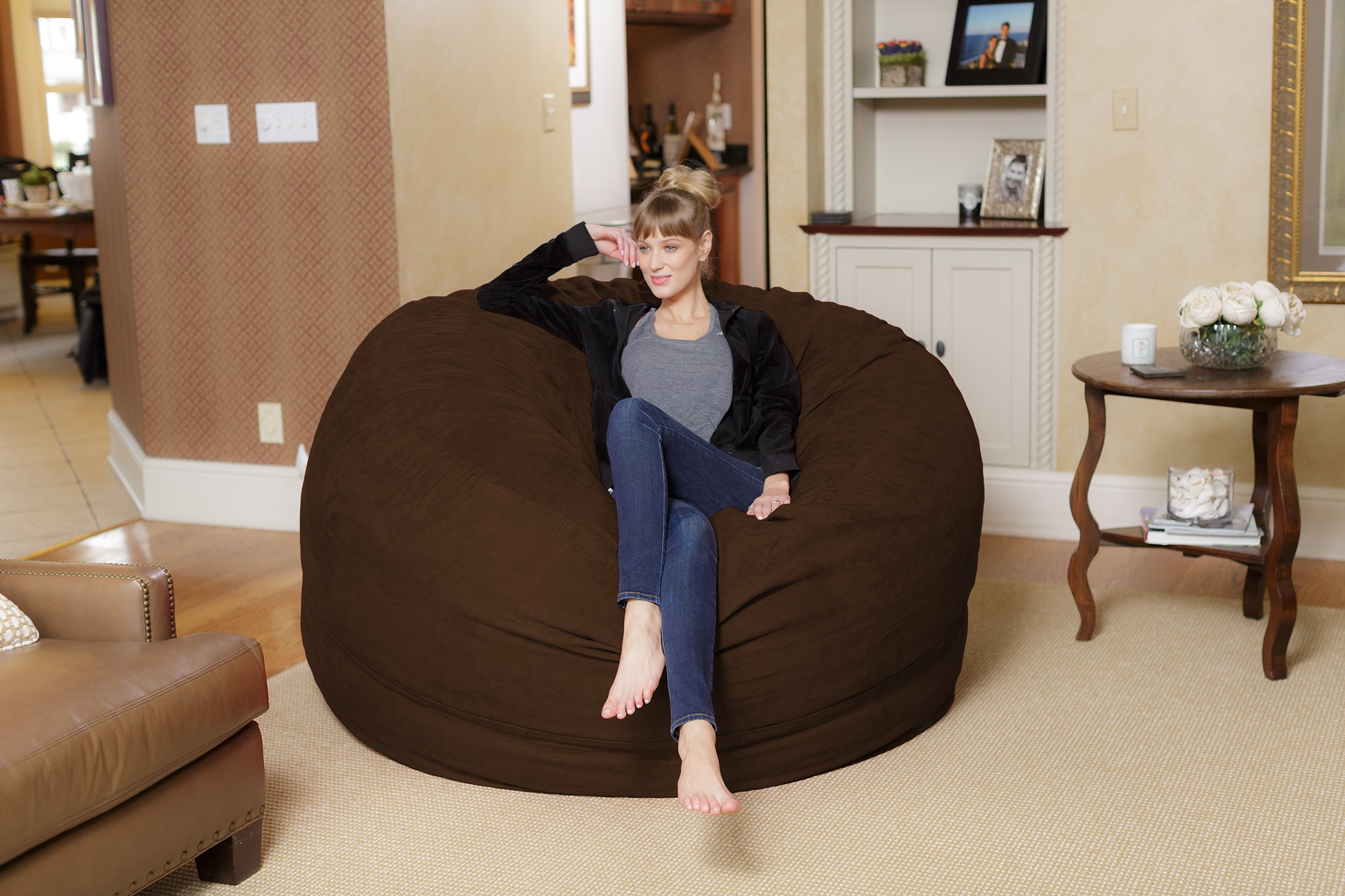 Chill Sack 6' Giant Memory Foam Bean Bag Chair - Oversized Sofa with Soft Microfiber Cover in Chocolate Brown | Perfect for Living Room, Game Room & Dorm Relaxation