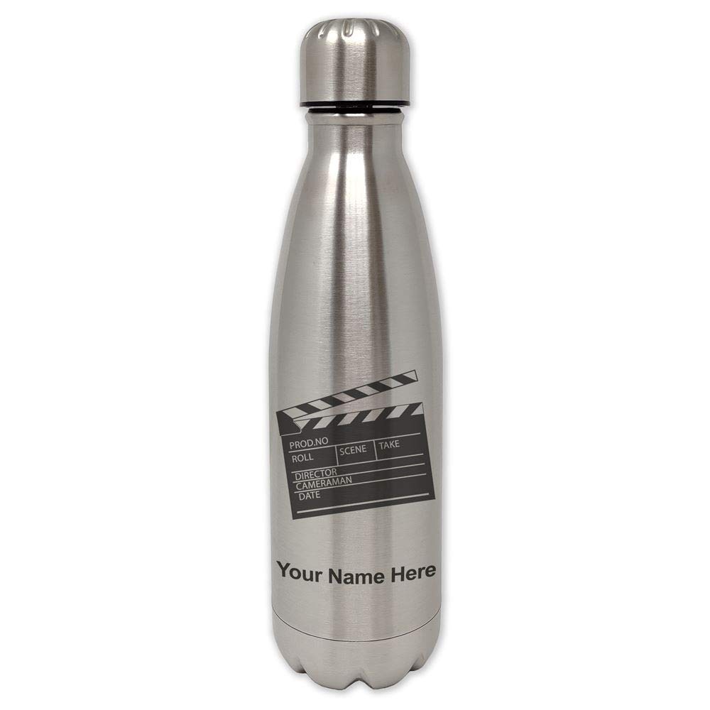LaserGram Single Wall Stainless Steel Water Bottle with Personalized Engraving - Movie Clapperboard Design - Perfect for Film Enthusiasts, Outdoor Activities & Office Use