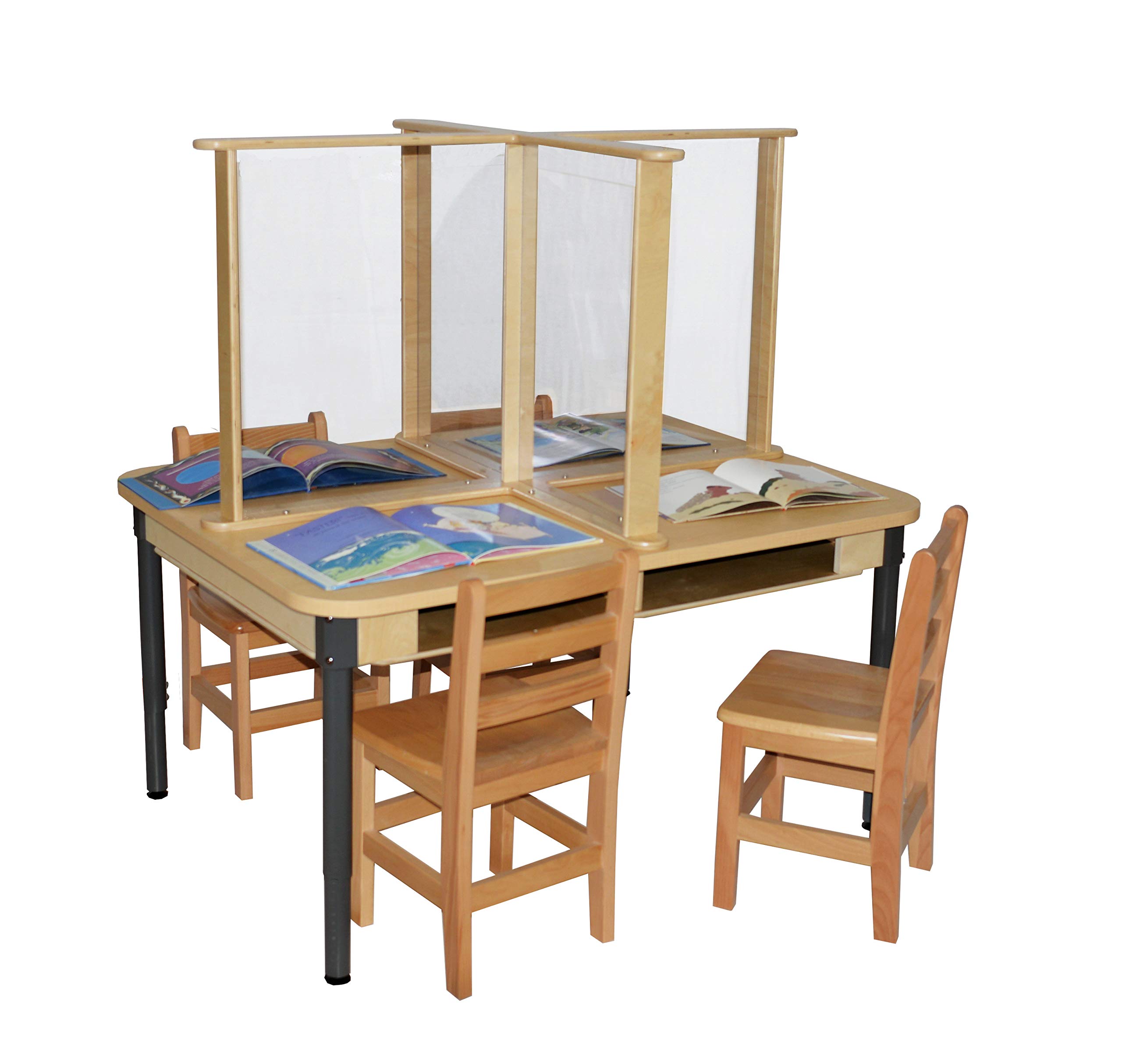 36 x 48 Inch Wooden Office Desk for 4 People with Sneeze Guard - Perfect for Conference Rooms, Coworking Spaces & Home Offices