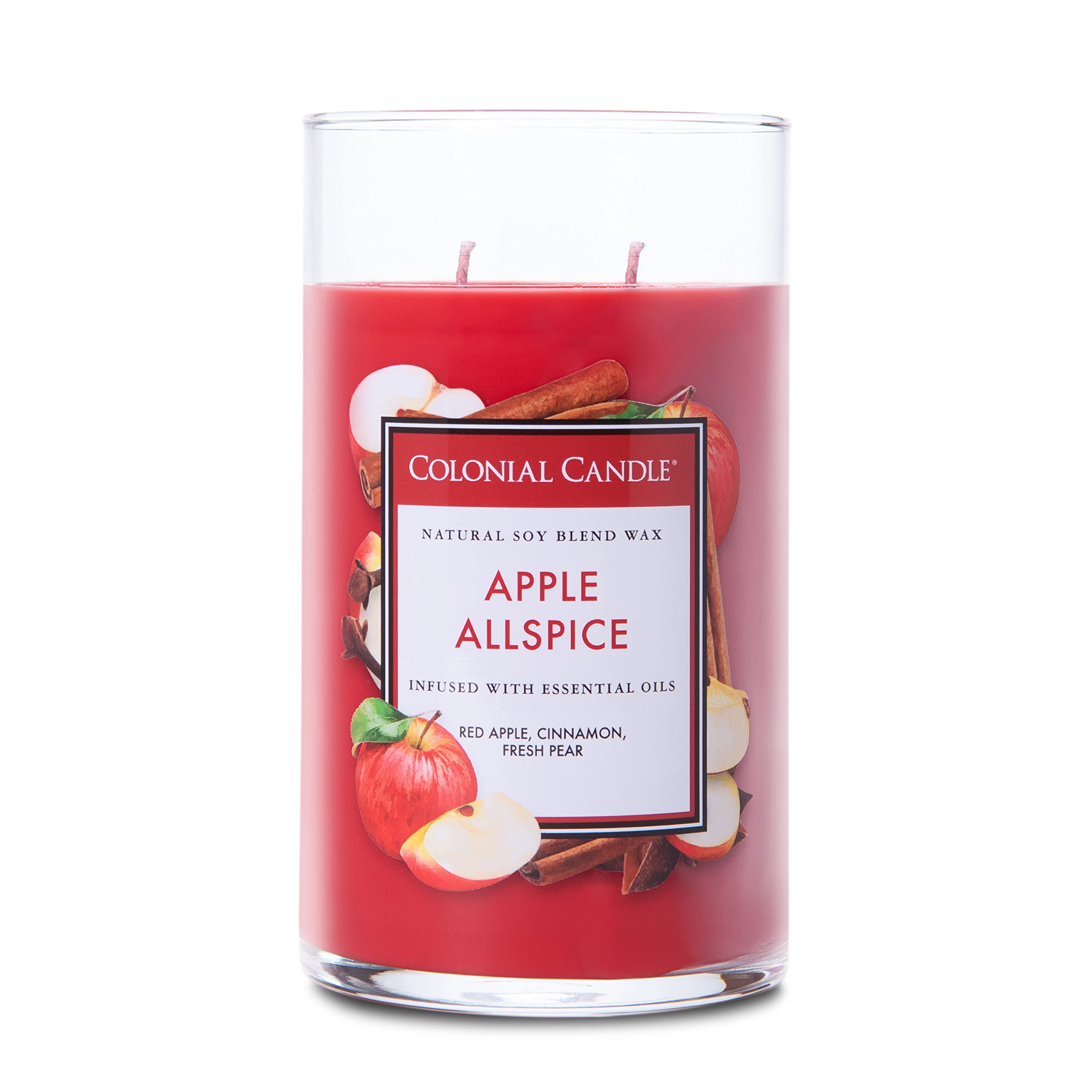 Colonial Candle Apple Allspice Scented Jar Candle - Classic Cylinders Collection, 2-Wick, 19oz Red Candle (120 Hours Burn Time) - Perfect for Home Decor, Relaxation & Holiday Gifts