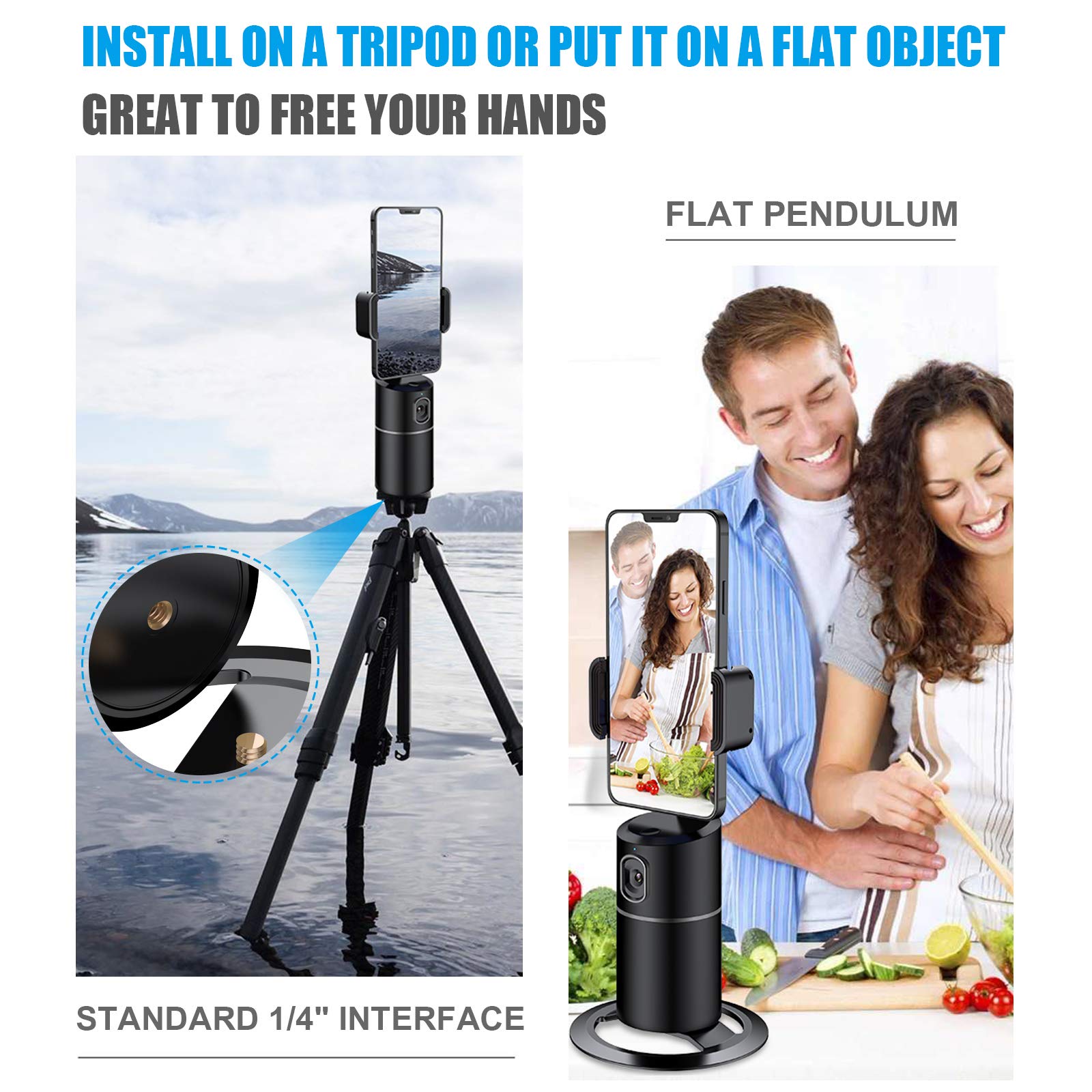 Auto Face Tracking Phone Tripod Stand - 360° Rotation Smart Body Tracking Selfie Mount for iPhone & Android - No App Required - Perfect for TikTok, Vlogging, YouTube Live Streaming & Video Recording