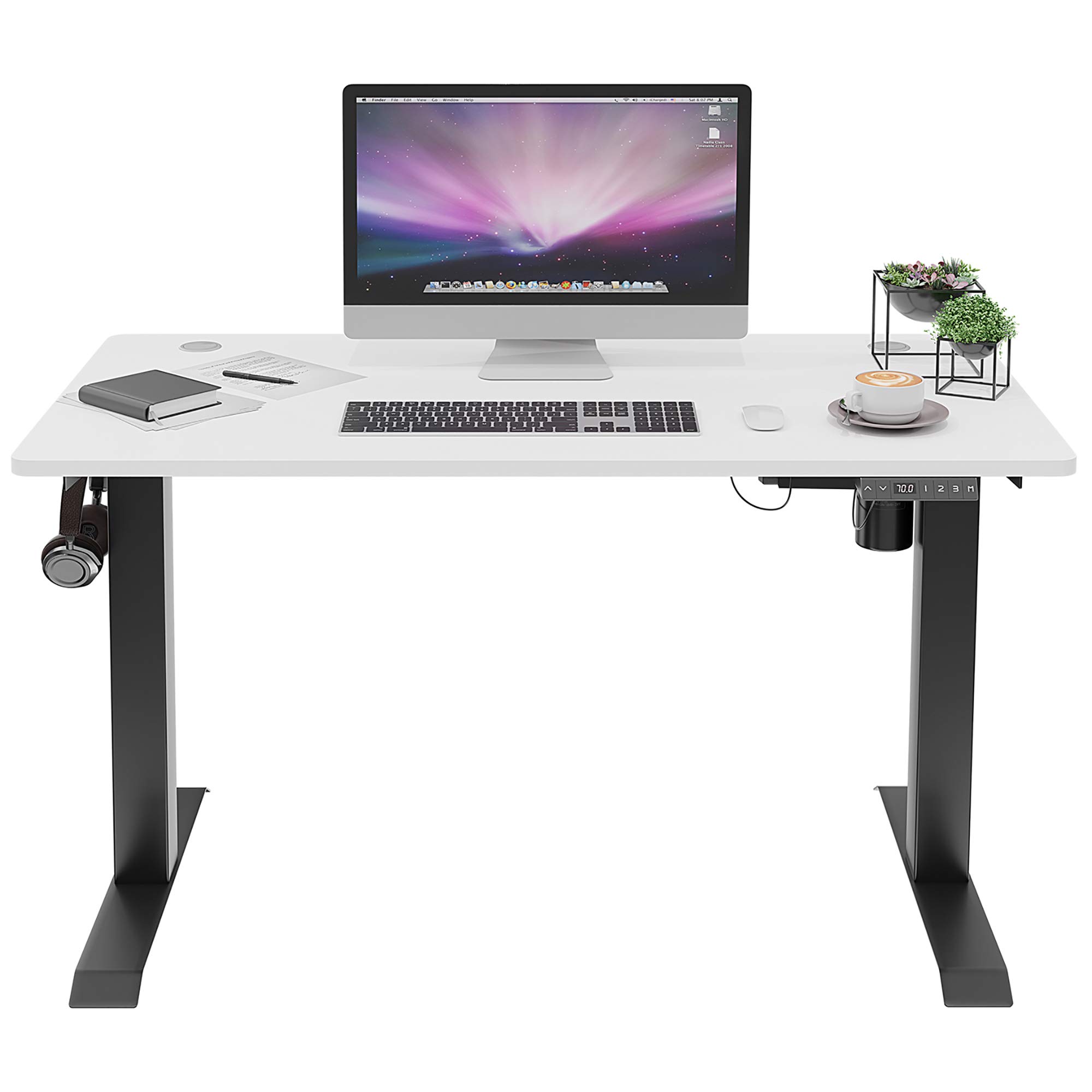 Shintenchi 48 x 24 Inch Electric Standing Desk - Height Adjustable Sit Stand Workstation with Splice Board, Black Frame & White Top | Perfect for Home Office, Gaming Setup & Remote Work