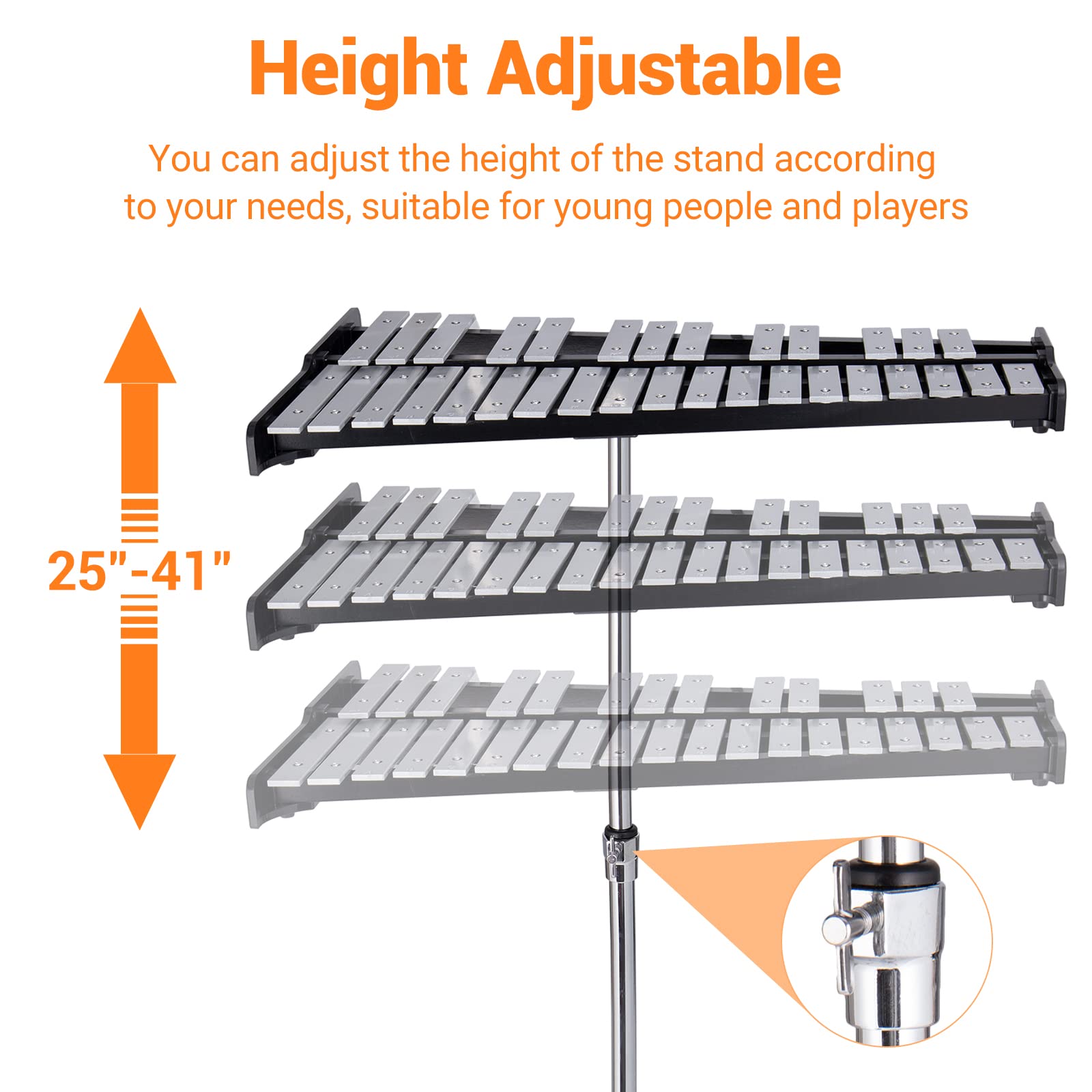 32-Key Aluminum Glockenspiel Xylophone with Adjustable Height Stand - Professional Bell Kit for Adults | Includes Music Stand, Mallets & Carrying Bag | Perfect for Music Class, Band Practice & Home Entertainment