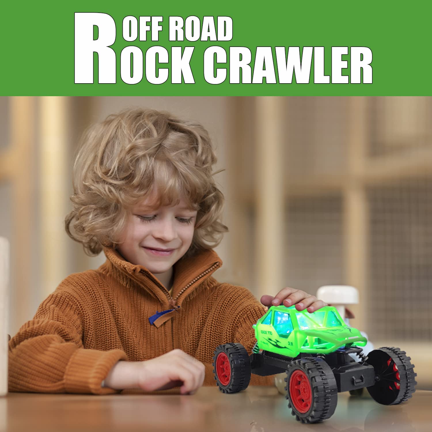 NHR Remote Control Monster Truck - 1:16 Scale Off-Road RC Car with LED Lights, 4WD High Speed Rock Crawler, All-Terrain Hummer Toy Vehicle for Boys & Girls Ages 3+ (Green) - Perfect for Outdoor Play, Backyard Racing & Indoor Crawling Adventures
