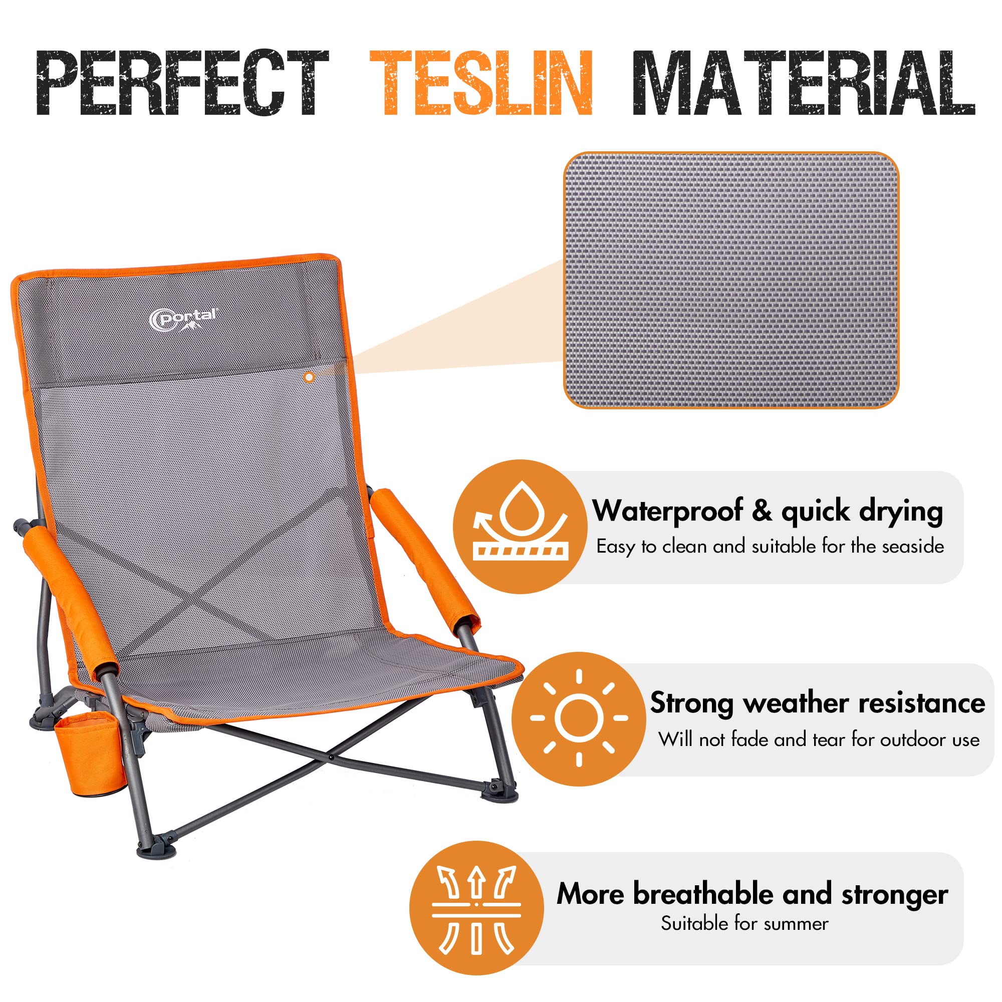 Best Lightweight Portable Beach Chair for Adults - 300LBS Capacity, Low Camping Chair with Cup Holder & Mesh Back, Foldable Outdoor Chair with Carry Bag - Perfect for Beach, Picnic, Travel, Concert & Festival Use