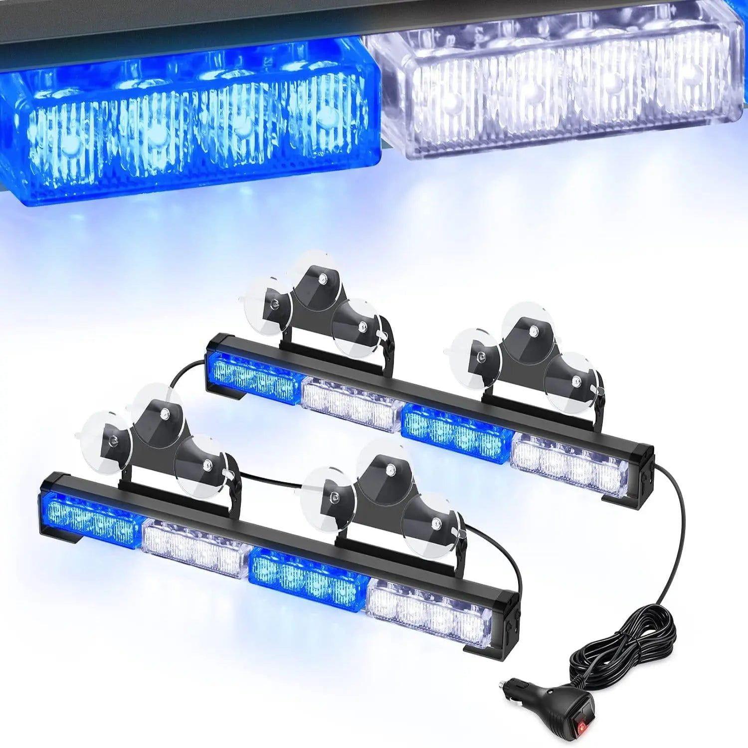 17 Inch 32 LED 2-in-1 Traffic Advisor Emergency Strobe Light Bar - Blue & White Warning Lights for Trucks, Police Cars, Emergency Vehicles & Roadside Safety