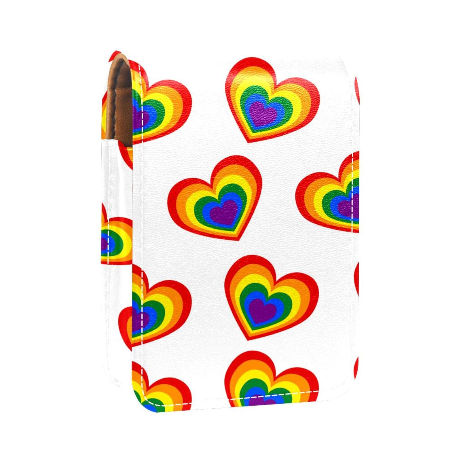 Personalized Lipstick Case - Rainbow Heart Makeup Pouch for Travel & Daily Use