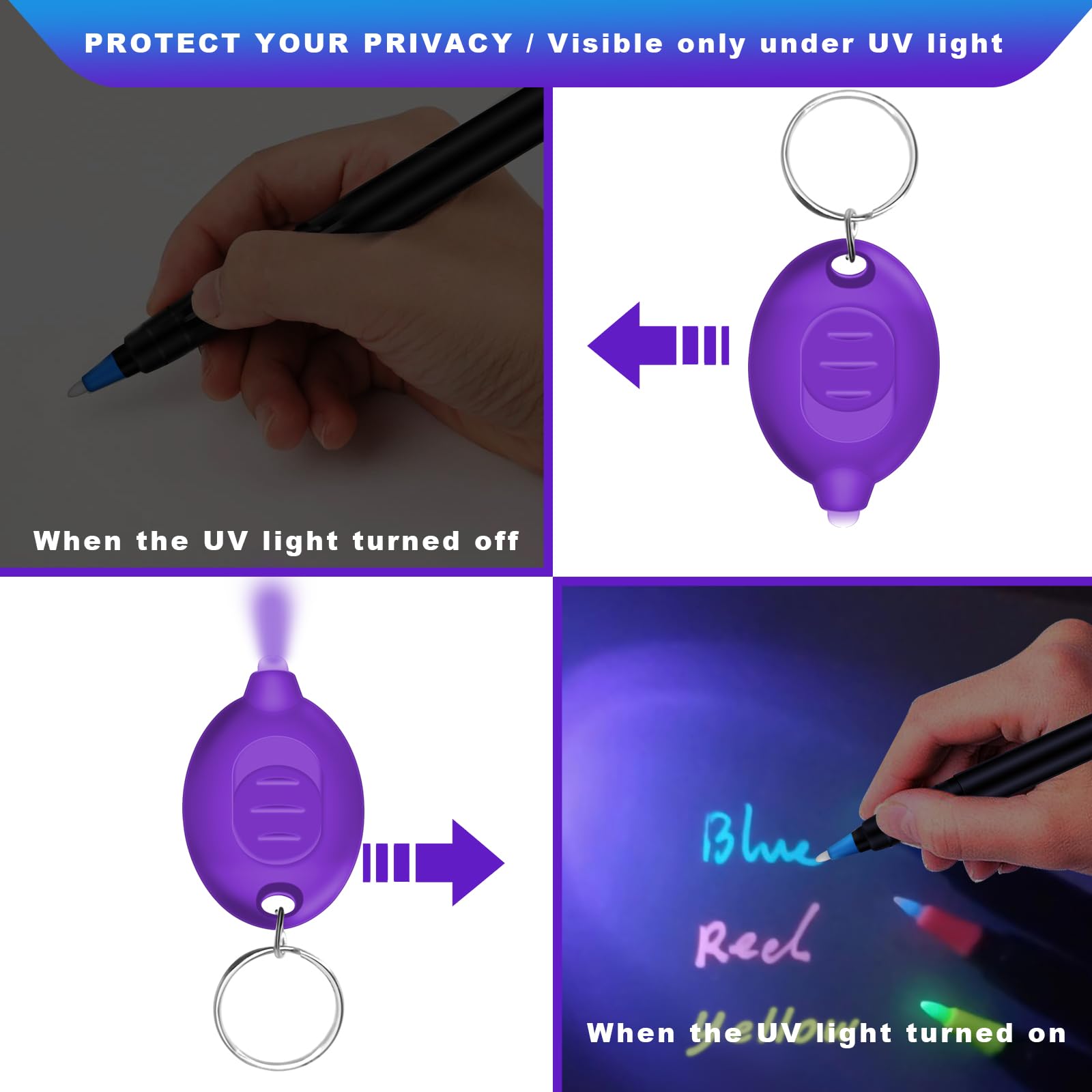 Spy Pen with Invisible Ink & 3 Mini UV LED Keychain Flashlights - Disappearing Ink Magic Pen with Black Light Markers for Secret Notes - Perfect for Christmas, Halloween Gifts & Secret Agent Games (3 Pack)