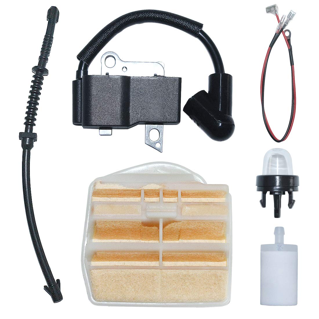 AUMEL Ignition Coil Air Fuel Filter Line Primer Bulb Kit - Compatible with Husqvarna 445 450 450E Chainsaw - Replacement for 573935701 & 544080803 - Perfect for Chainsaw Maintenance & Repair