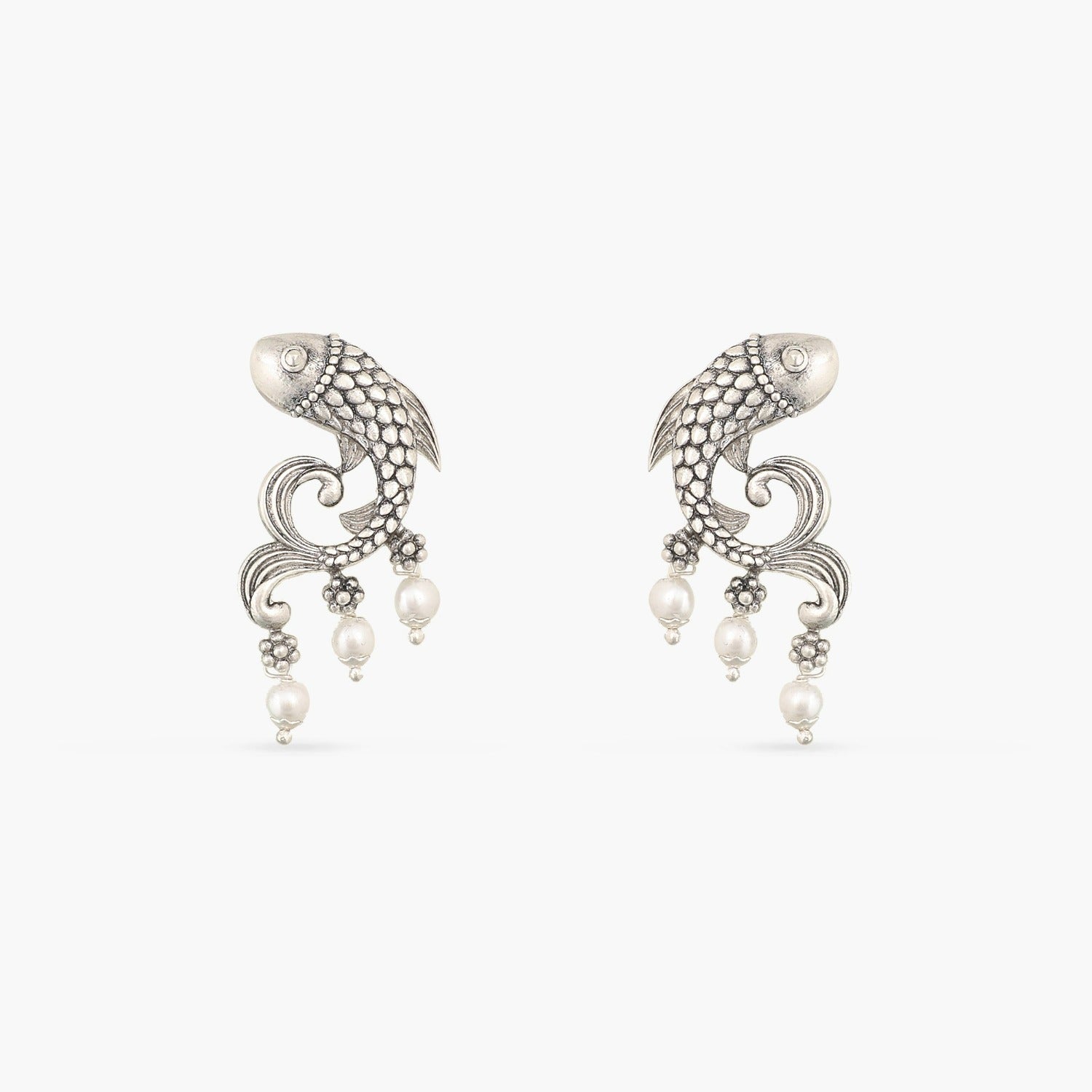 Oxidized Fish and Pearl Drop Earrings for Women - Boho Chic Dangle Jewelry for Parties, Weddings & Everyday Wear