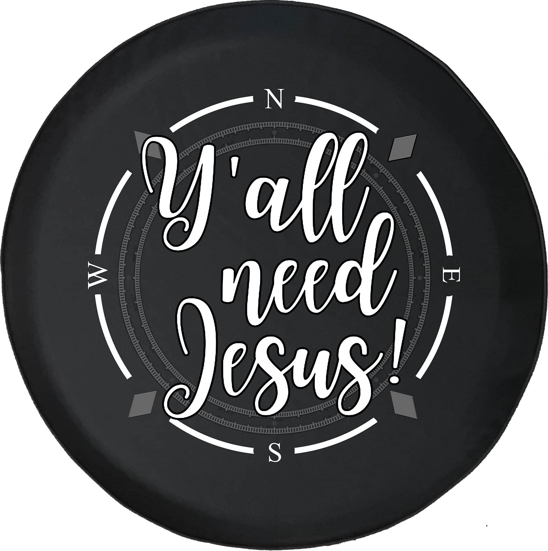 Funny 'Y'all Need Jesus' Spare Tire Cover with Compass Design - Universal Fit for SUVs, Trailers, RVs & Most Vehicles - Durable & Waterproof Wheel Accessory for Road Trips & Camping Adventures