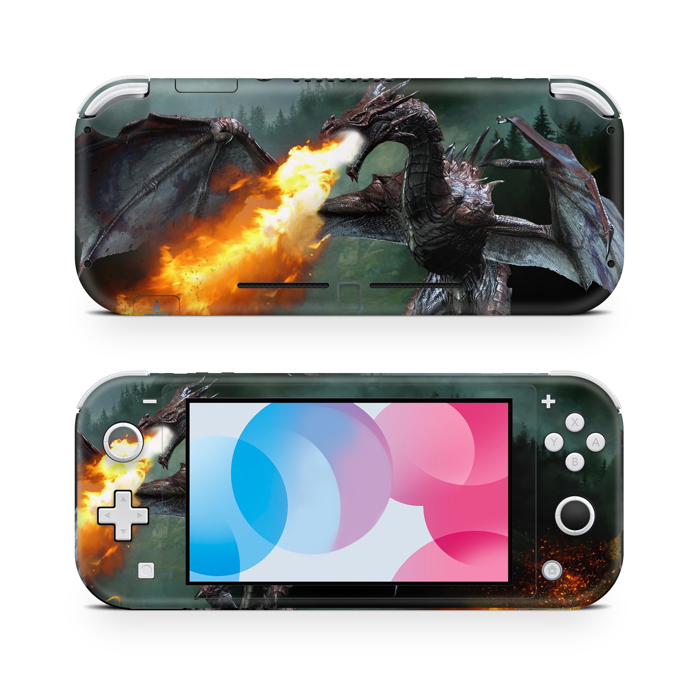 ZOOMHITSKINS Nintendo Switch Lite Skins - Glitter Dragon Fire Flame Castle Knight Medieval Design | 3M Vinyl Protective Cover | Durable & Perfect Fit | Easy to Install | Made in USA | Great for Gaming Protection & Personalization