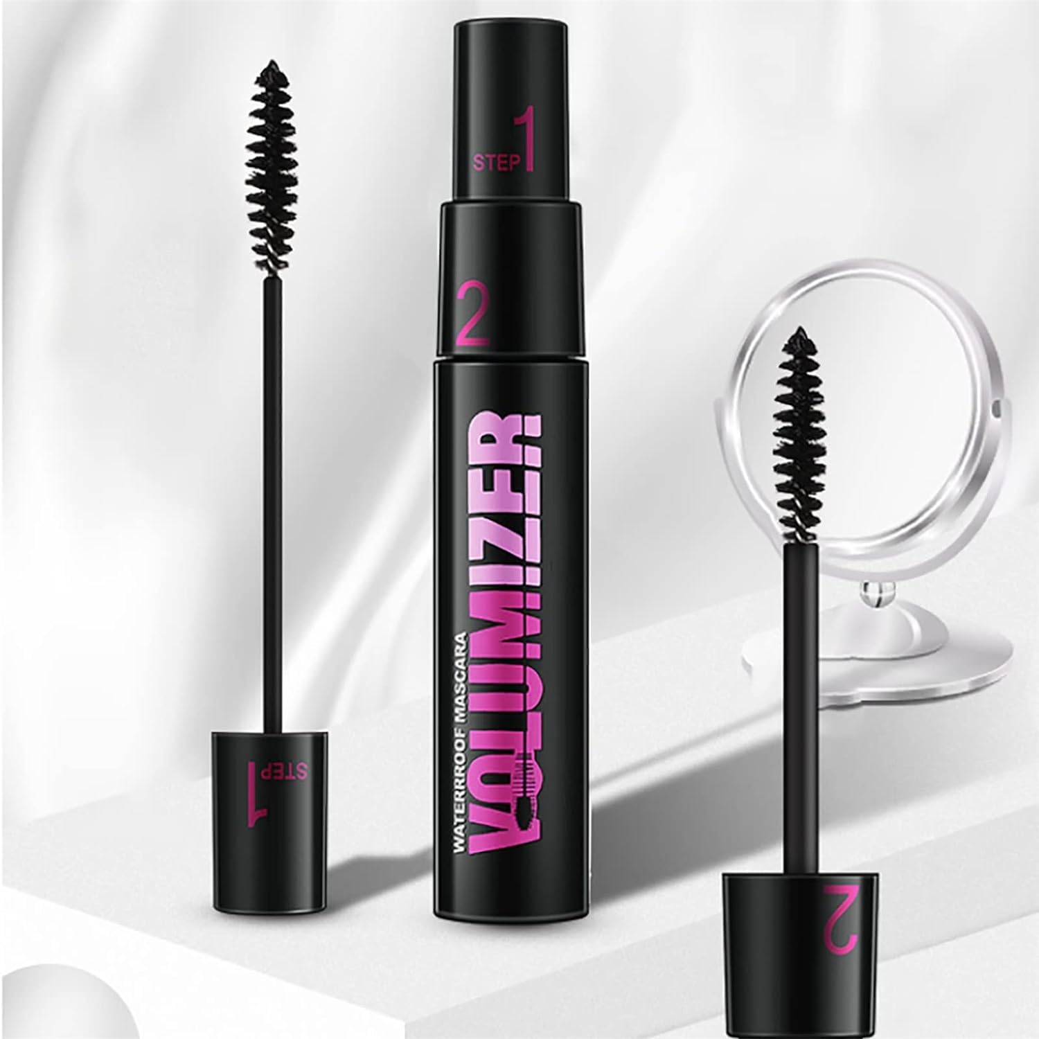 2 in 1 Dual-Brush Black Mascara - Waterproof, Long Lasting, Smudge Proof for Thickening & Lengthening - Volumizing Fiber Lash Mascara for Natural Curled Lashes (Black) | Perfect for Day to Night Wear, Parties, Weddings & Everyday Glam