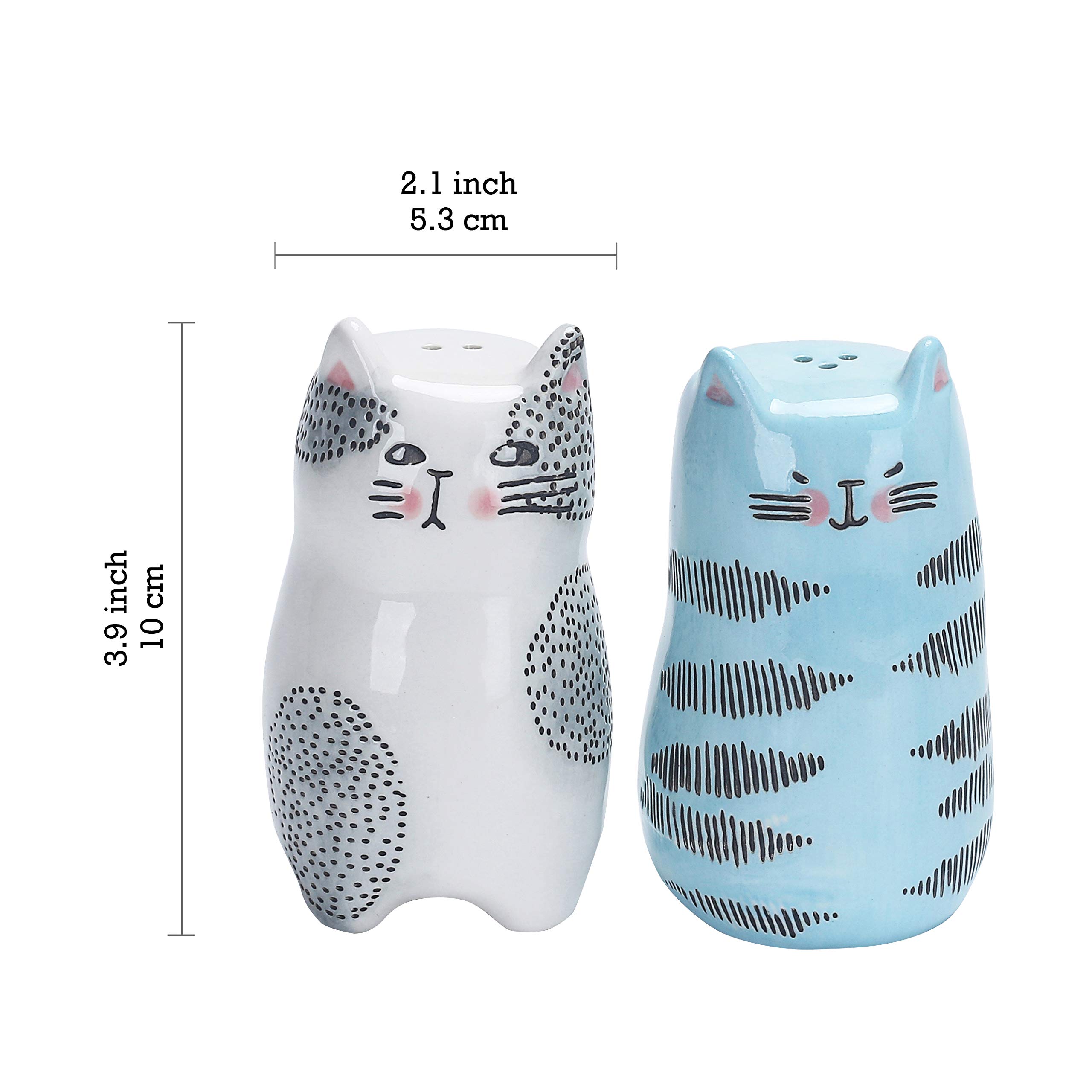 Bico Cartoon Cat Salt and Pepper Shaker Set - Hand-Painted Stoneware - Dishwasher Safe - Perfect for Kitchen, Dining Table & Gift Giving