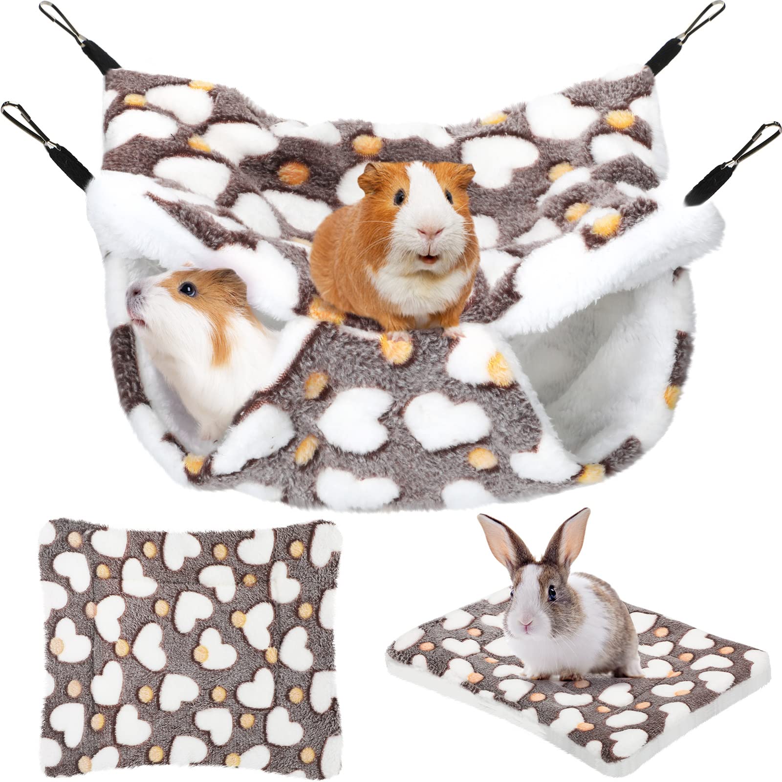2 Pack Small Animal Hammock Set - Soft Hanging Blanket for Rats, Guinea Pigs, Ferrets, Hamsters & Squirrels | Cozy Pet Bed Accessories for Cage, Playpen & Travel (Coffee Brown) - Perfect for Small Pets' Nap Time & Play Areas