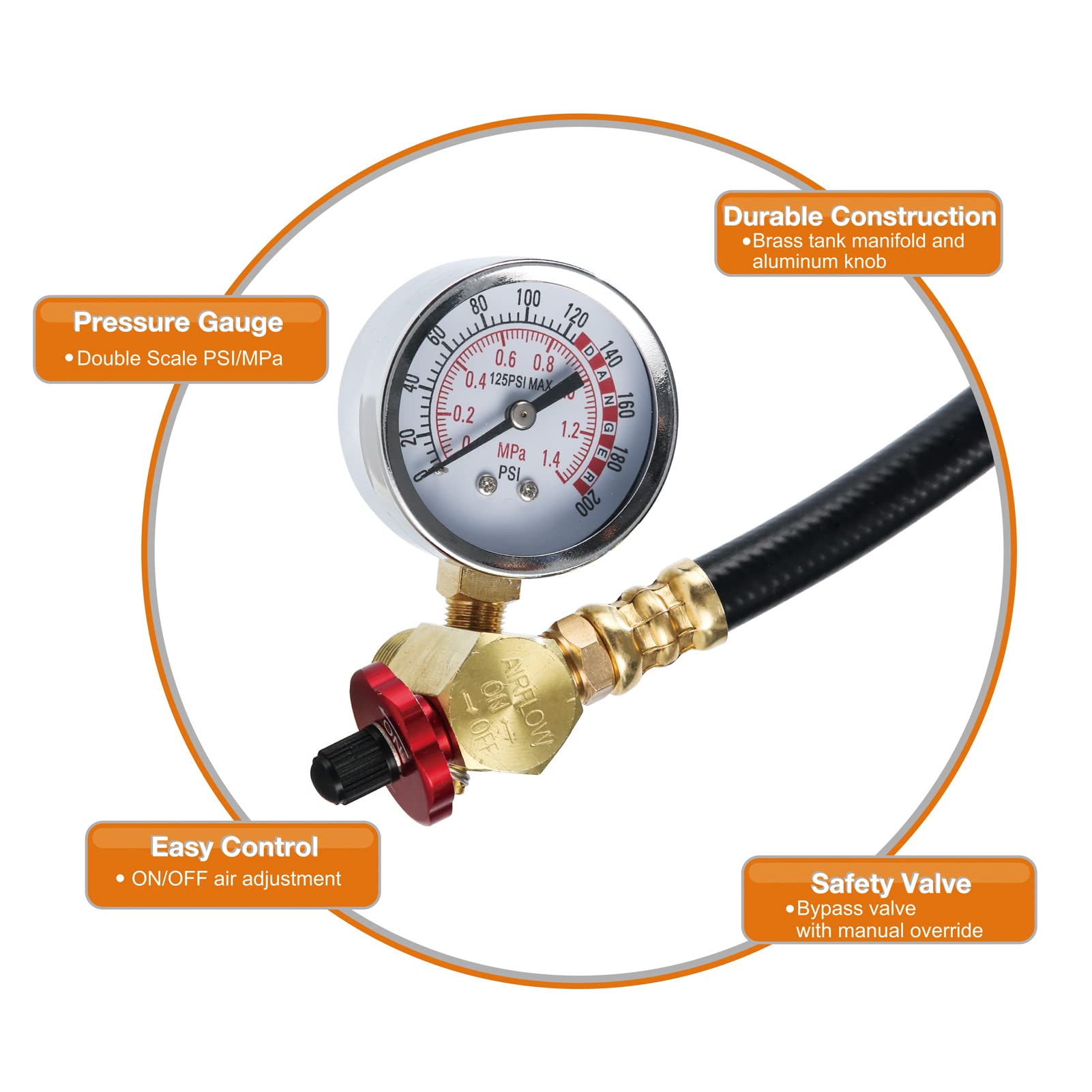 12Pc Air Tank Repair Kit with Pressure Gauge, Hose Connector & Aluminum Knob Manifold - Includes Reusable Cable Ties, Valve Core Tool & Cores - Perfect for RV, Truck & Industrial Air Compressor Maintenance