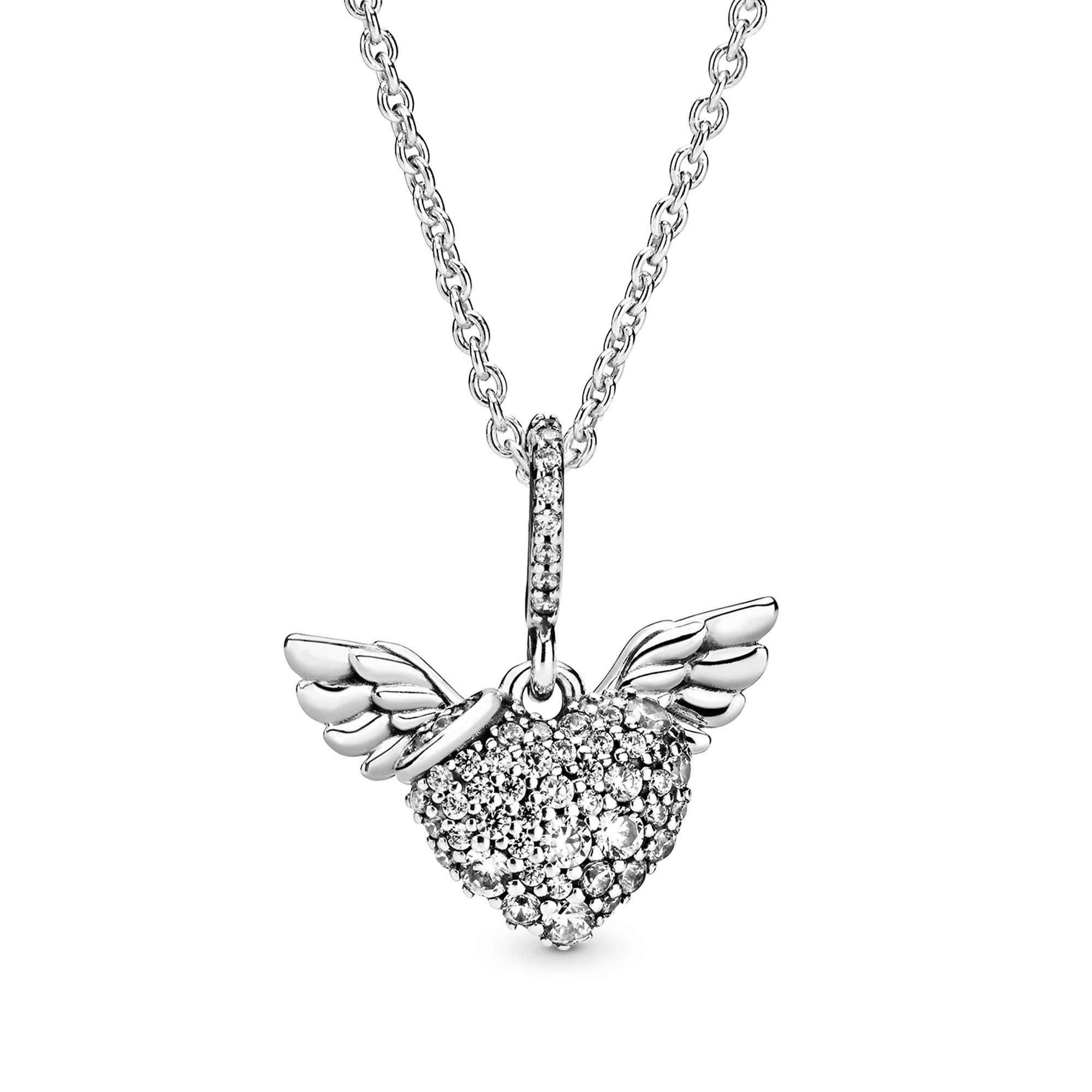 PANDORA Pave Heart & Angel Wings Sterling Silver Cubic Zirconia Necklace - 17.7