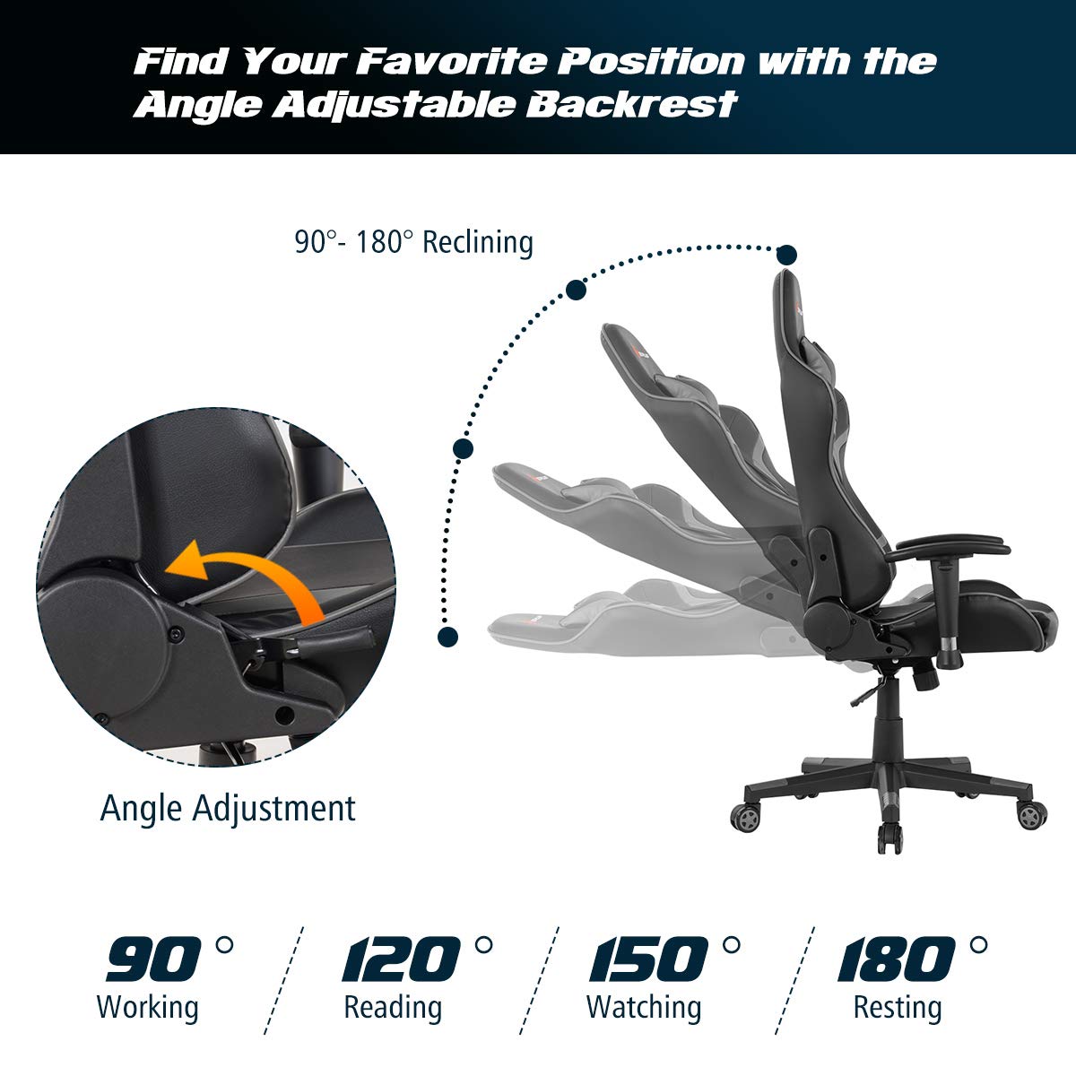 Ergonomic Gaming Chair with Massage - High Back PU Leather Office Computer Racing Chair, Adjustable Arms & Headrest, Reclining & Swivel for Home & Office Use - Perfect for Gaming, Work & Relaxation