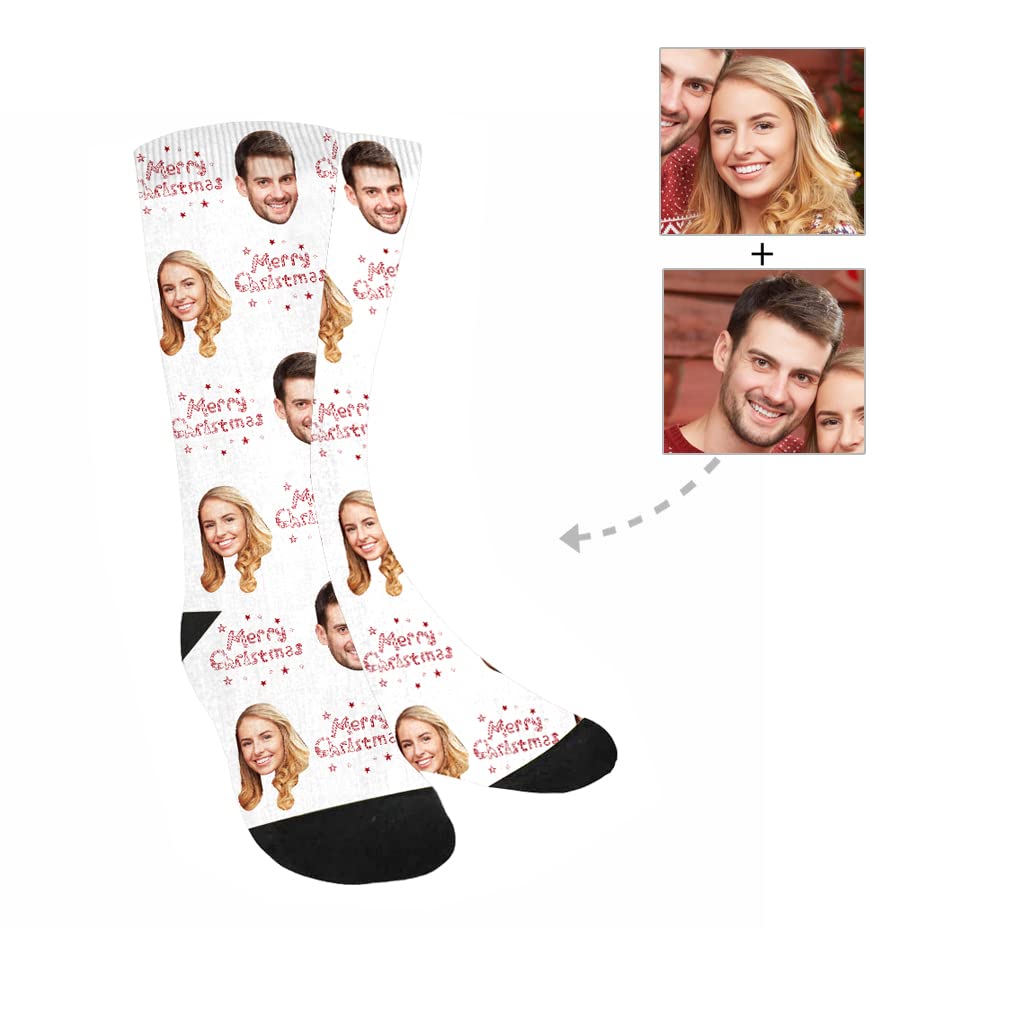Custom Christmas Novelty Socks with Funny Print - Personalized Photo Socks for Couples | Unisex Crew Socks for Men & Women | Perfect Gift for Holidays, Stocking Stuffers & Christmas Parties