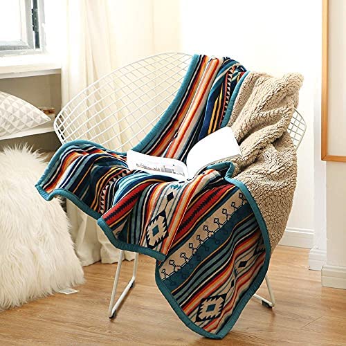 Boho Fleece Sherpa Throw Blanket - Ultra Soft Plush Flannel Blanket for Couch, Bed, Chair - 50x60 Inch Cozy Blanket for Home, Office & Camping - Perfect for Winter Nights, Movie Time & Outdoor Adventures