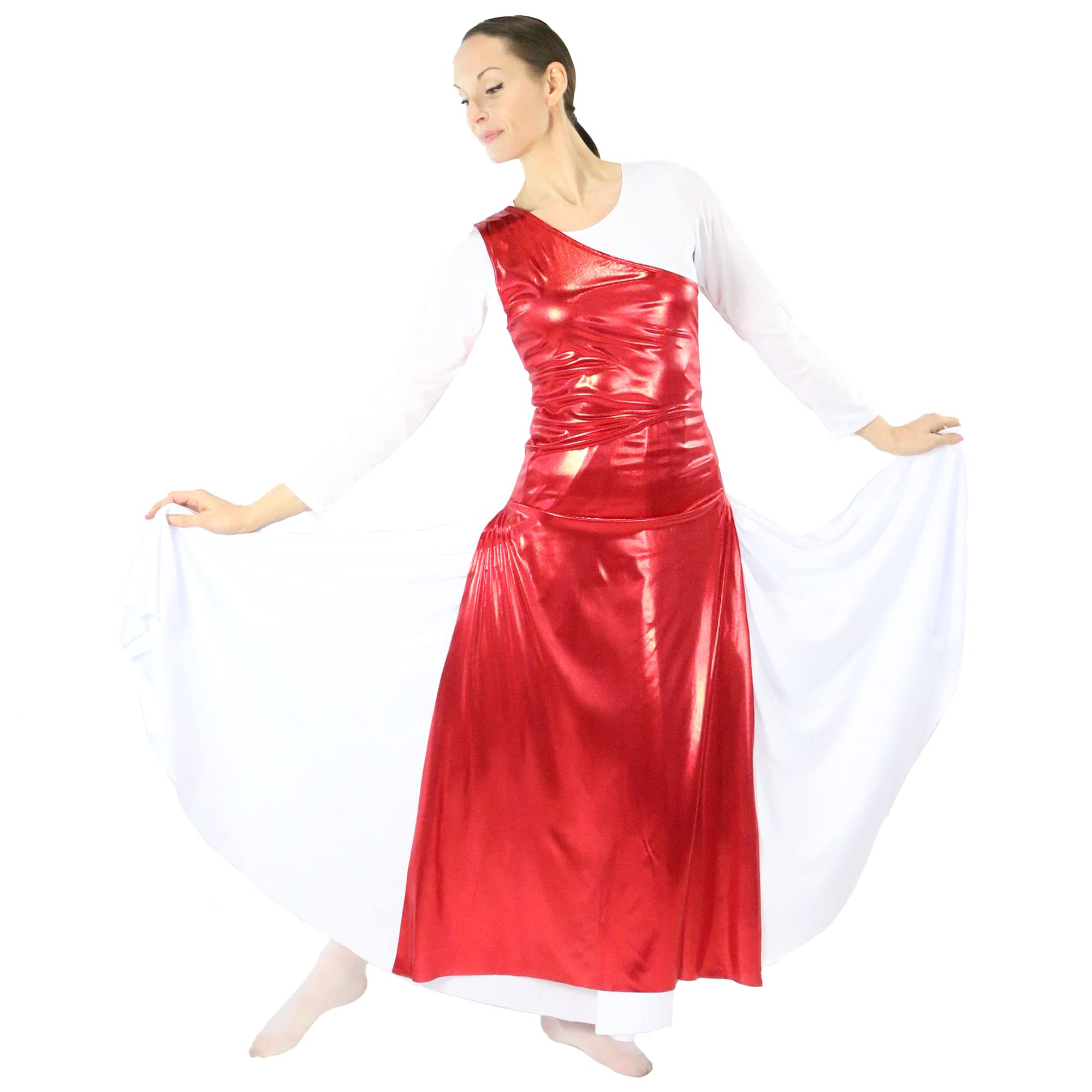 Danzcue Women's Metallic Worship Dance Tunic with Side Slits - Elegant Church Performance Top for Praise Dance, Choir & Contemporary Worship (White Dress Not Included)
