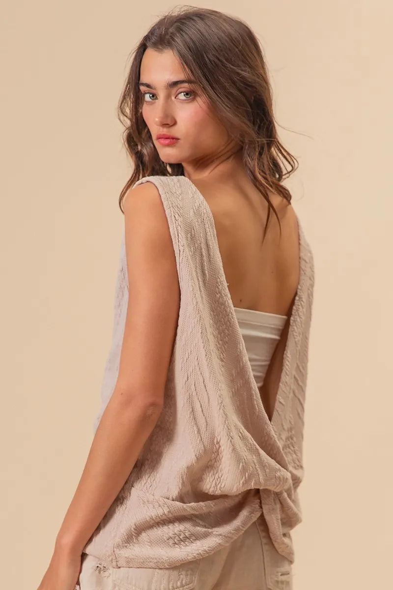 BiBi Textured Knit Sweater - Twist Back Sleeveless Top for Women | Casual Chic Outfit for Date Night & Fall Layering