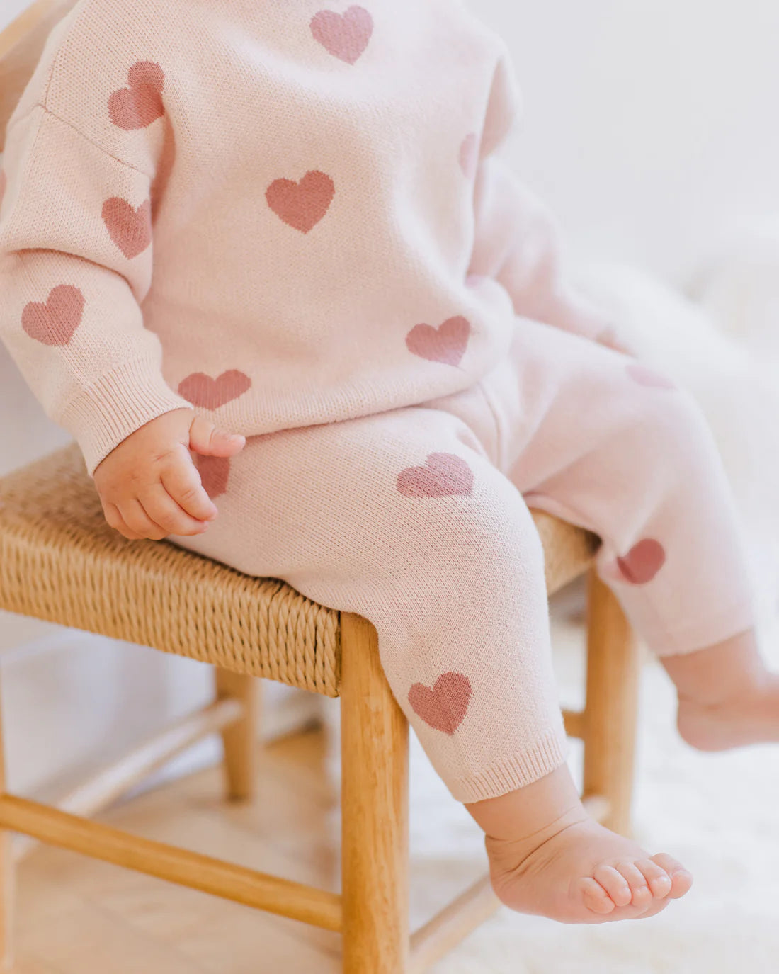 Rylee & Cru Heart Knit Sweatpants for Women - Soft Bubblegum Pink Joggers, Cozy Loungewear Pants for Casual Wear, Yoga, and Home Relaxation