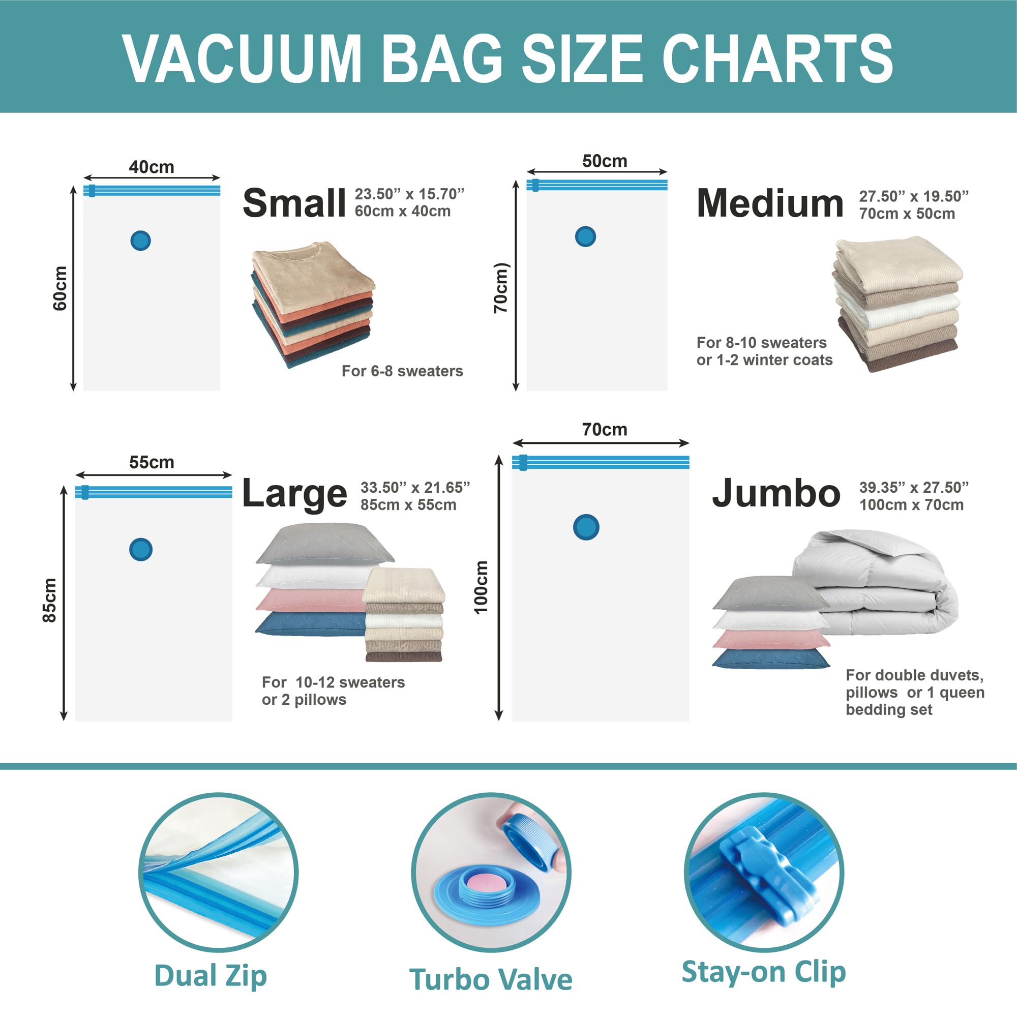 20 Pack Vacuum Storage Bags with Electric Pump (3 Jumbo/3 Large/7 Medium/7 Small) - Space Saving Compression Bags for Clothes, Comforters, Blankets & Bedding - Perfect for Travel, Seasonal Storage & Home Organization