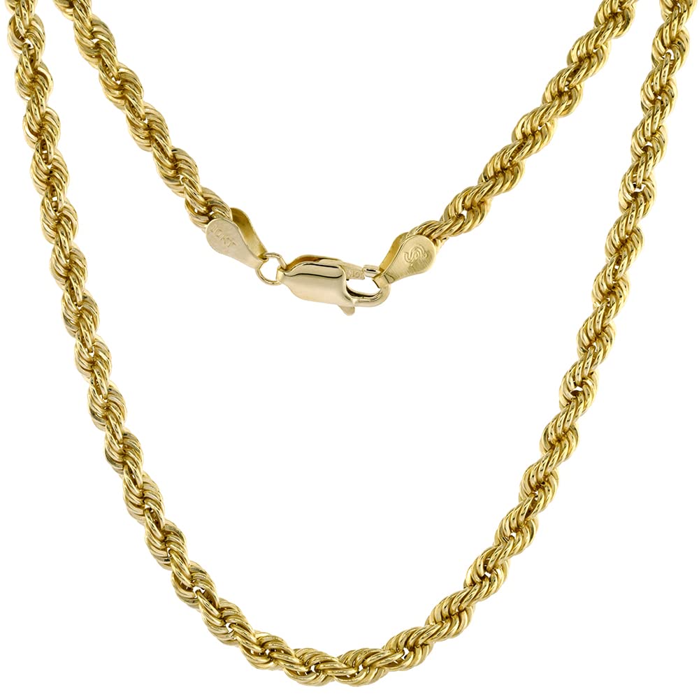 10K Solid Yellow Gold 3mm Diamond Cut Rope Chain Necklace & Bracelet Set for Men and Women (7-30 Inch) - Perfect for Gifts, Anniversaries, and Everyday Luxury Jewelry