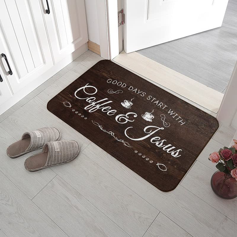 Premium Coffee-Themed Door Mat - Non-Slip Indoor/Outdoor Welcome Mat for Kitchen, Bar & Entrance - 17x30 Inch Coffee Lover Decor - Perfect for Cafes, Homes & Office Spaces
