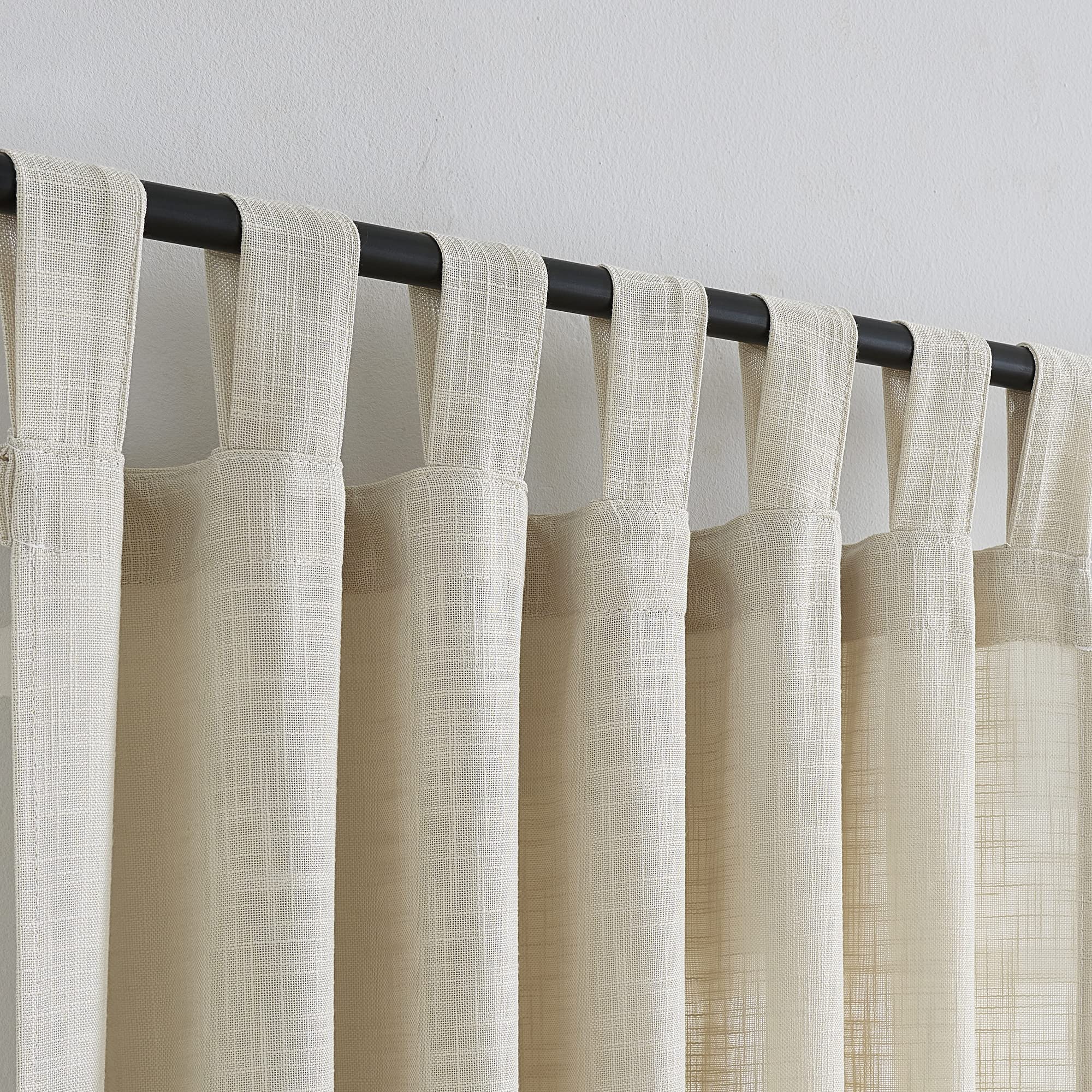 VOILYBIRD Semi Sheer Linen Curtains - Light Filtering Tab Top Window Drapes for Living Room & Bedroom - 52 x 96 Inches (Set of 2 Panels), Beige - Elegant Home Decor for Natural Light Control & Privacy