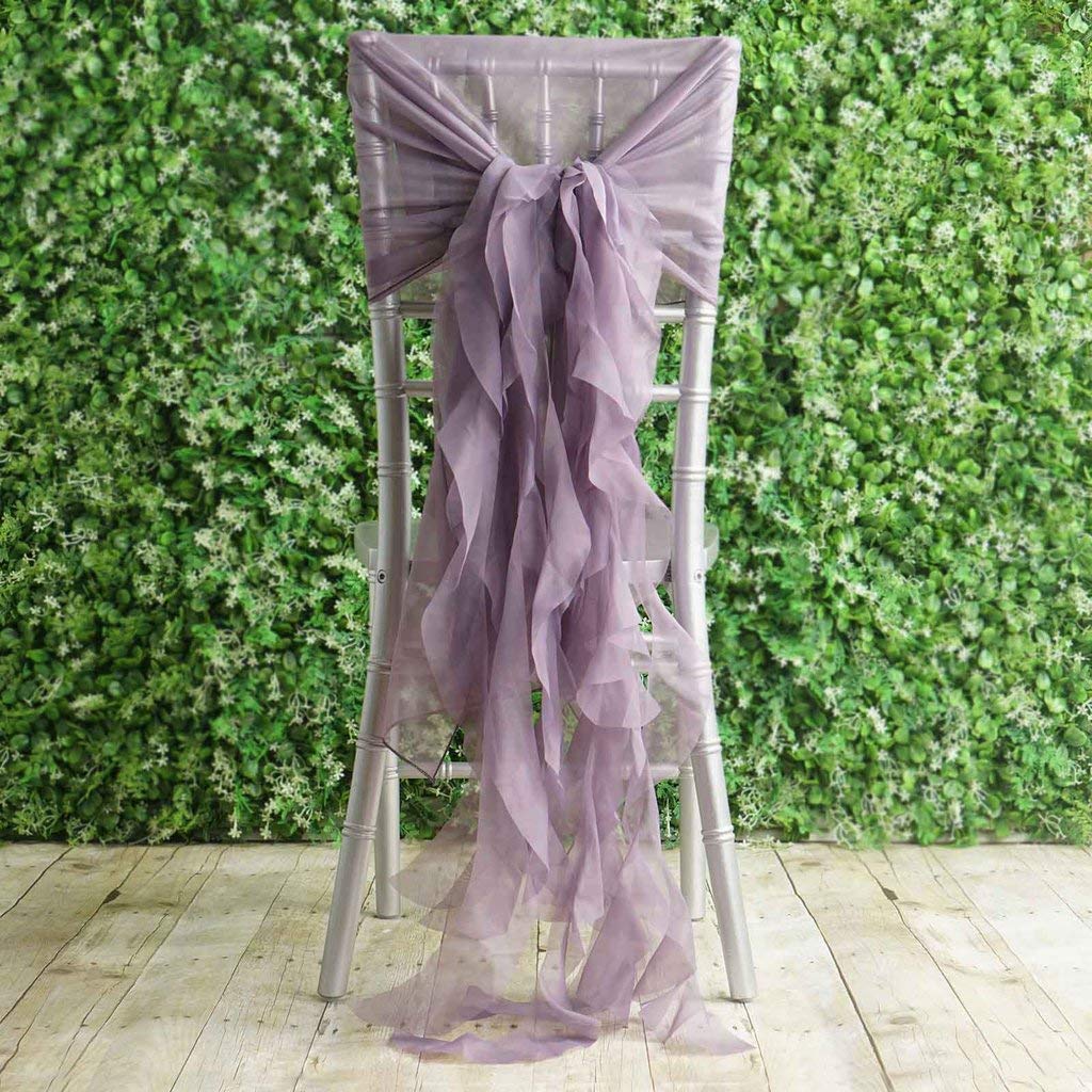 50 Premium Amethyst Curly Chiffon Chair Covers with Sashes - Elegant Wedding, Party, Ceremony & Reception Decorations for Banquet Halls and Event Venues