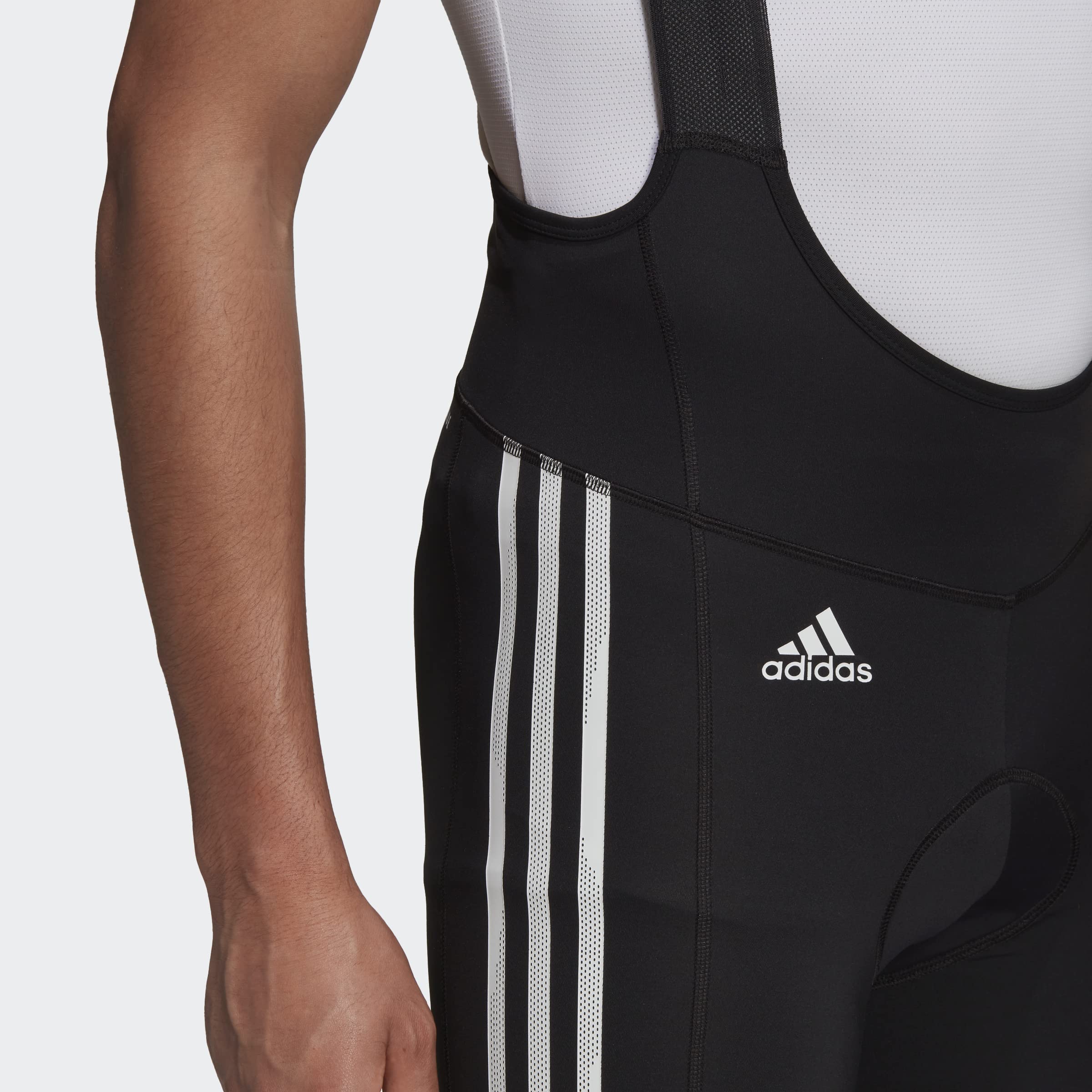 **Adidas Men's Padded Cycling Bib Shorts - Black & White - Comfortable & Breathable for Road Biking & Indoor Training**