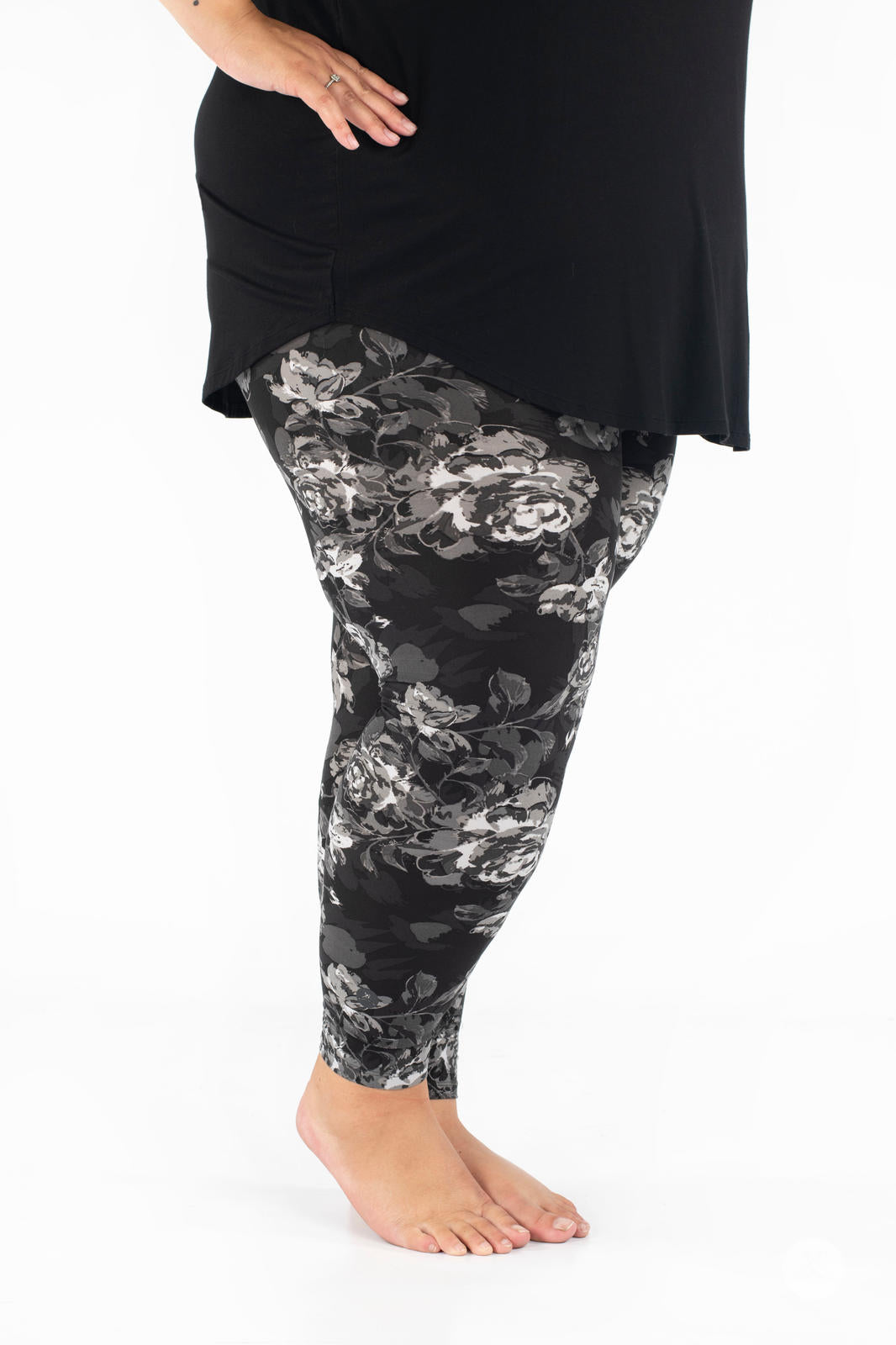 Shadow Blooms Patterned Leggings for Women - Floral Print Yoga Pants, High Waisted Workout Tights - Perfect for Yoga, Gym, Running & Casual Wear